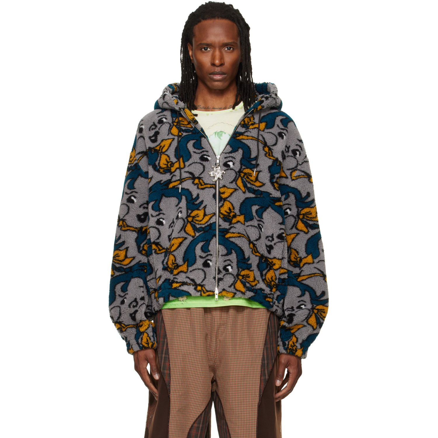 Chopova Lowena Gray 'Cheeky Girl' Oversized Hooded Fleece Jacket