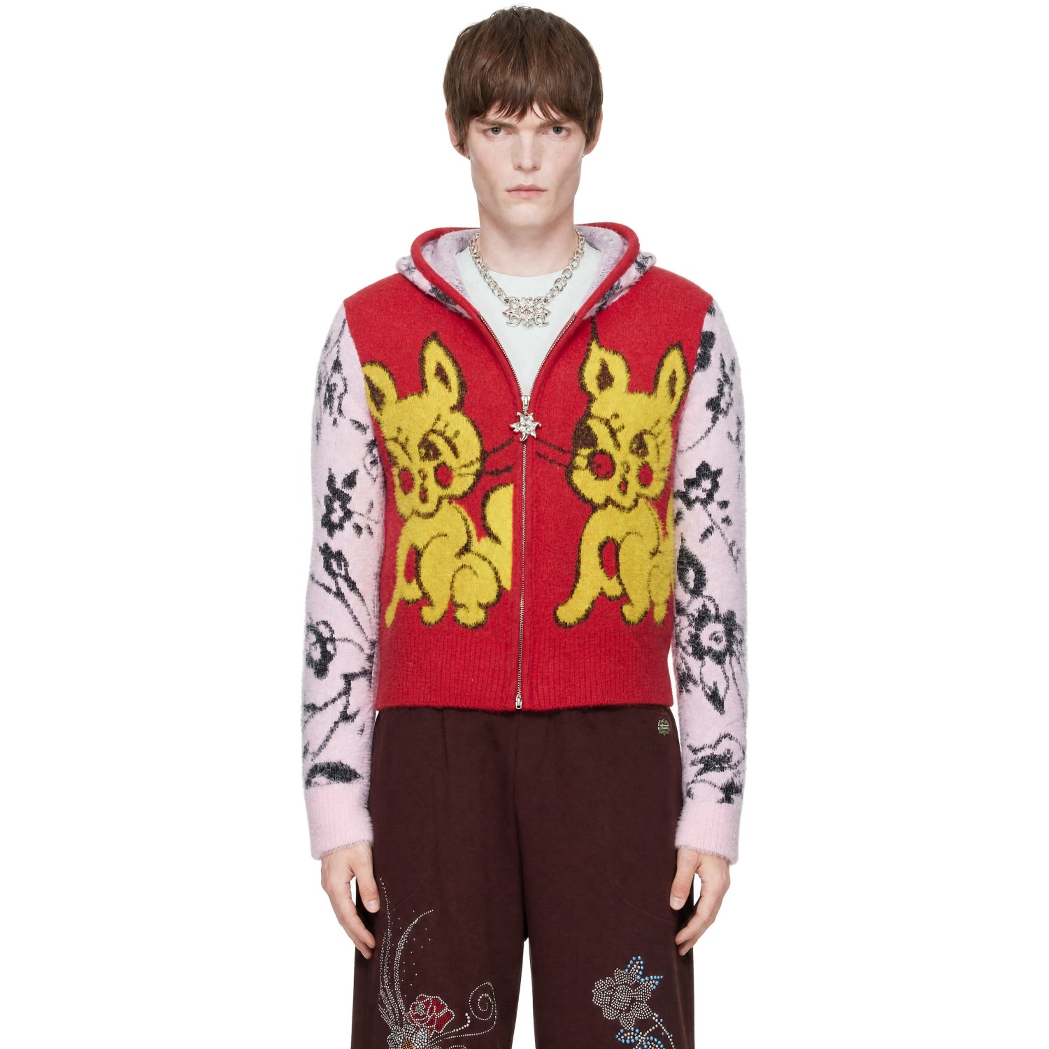Chopova Lowena Pink & Red Squizzle Bun Bun Hoodie