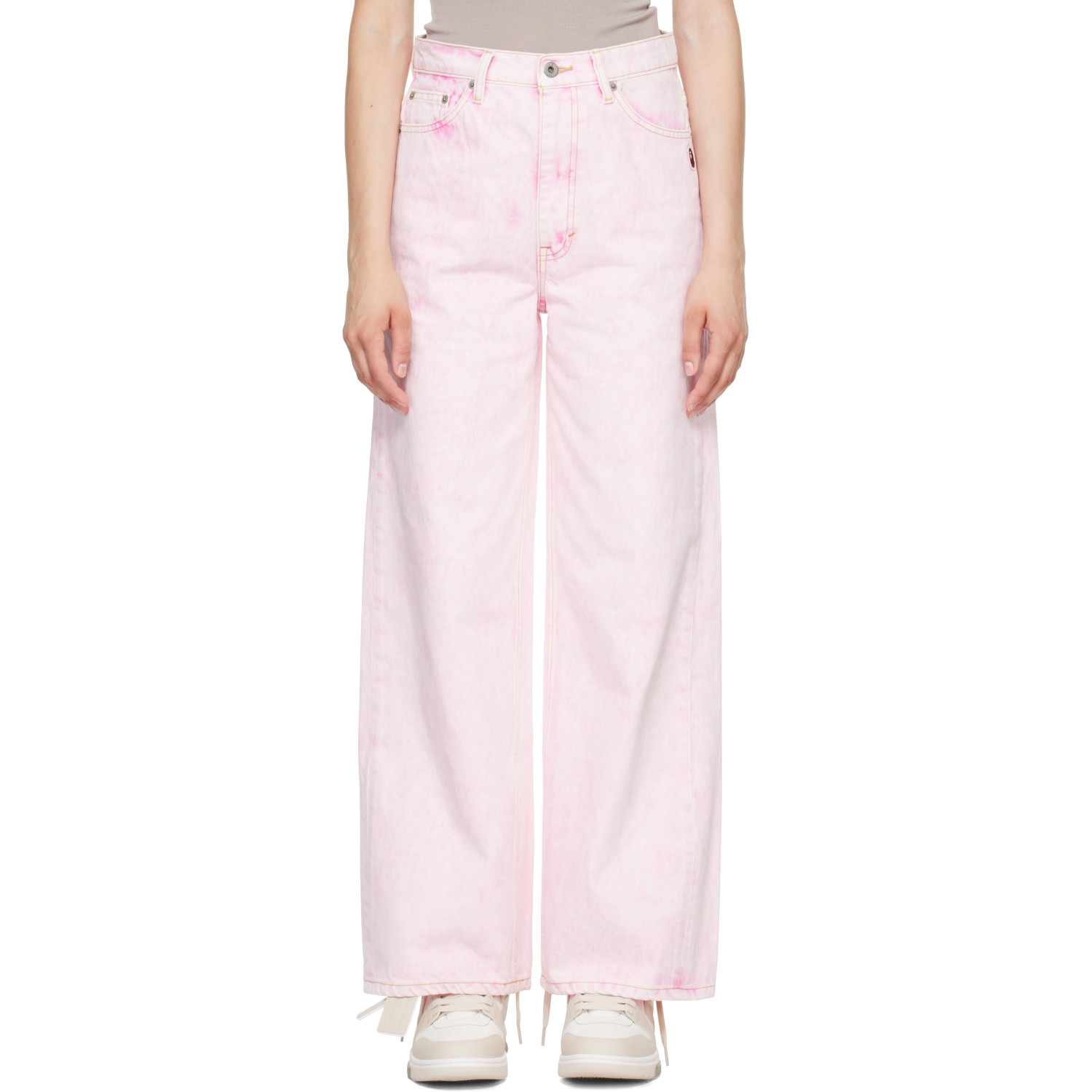 BAPE Pink Crystal Stone BAPE Sta Logo Baggy Jeans