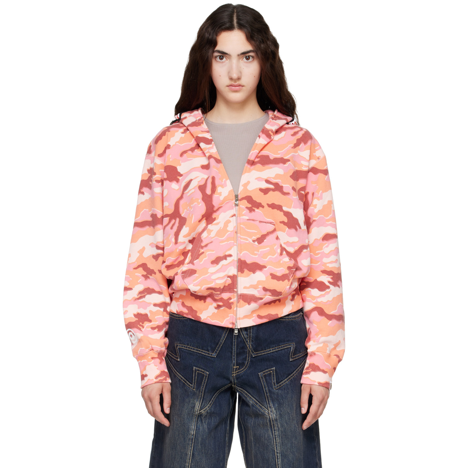 BAPE Pink Glitch Woodland Camo Shark Full Zip Hoodie