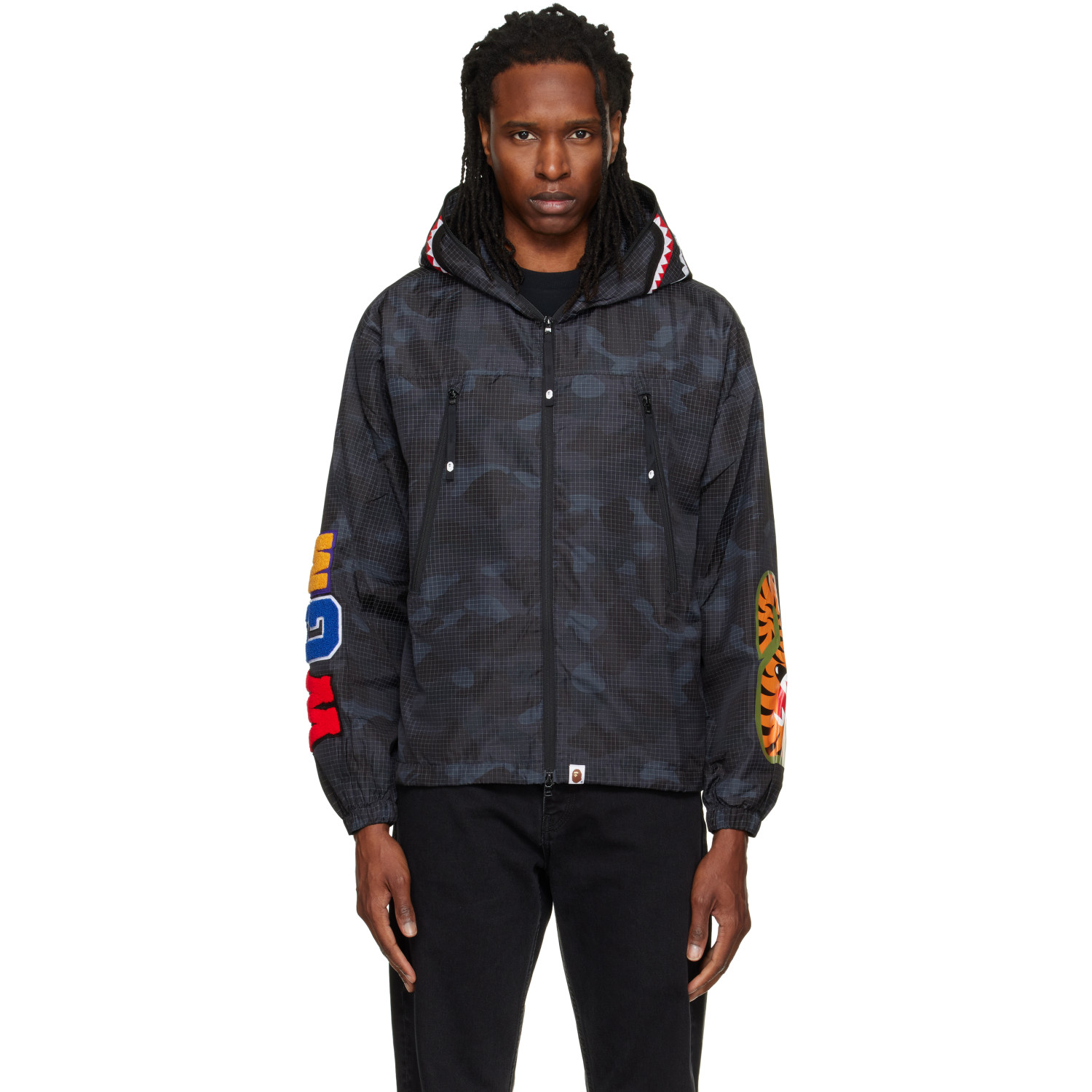 BAPE Black Color Camo Reflective Ripstop Shark Full Zip Jacket