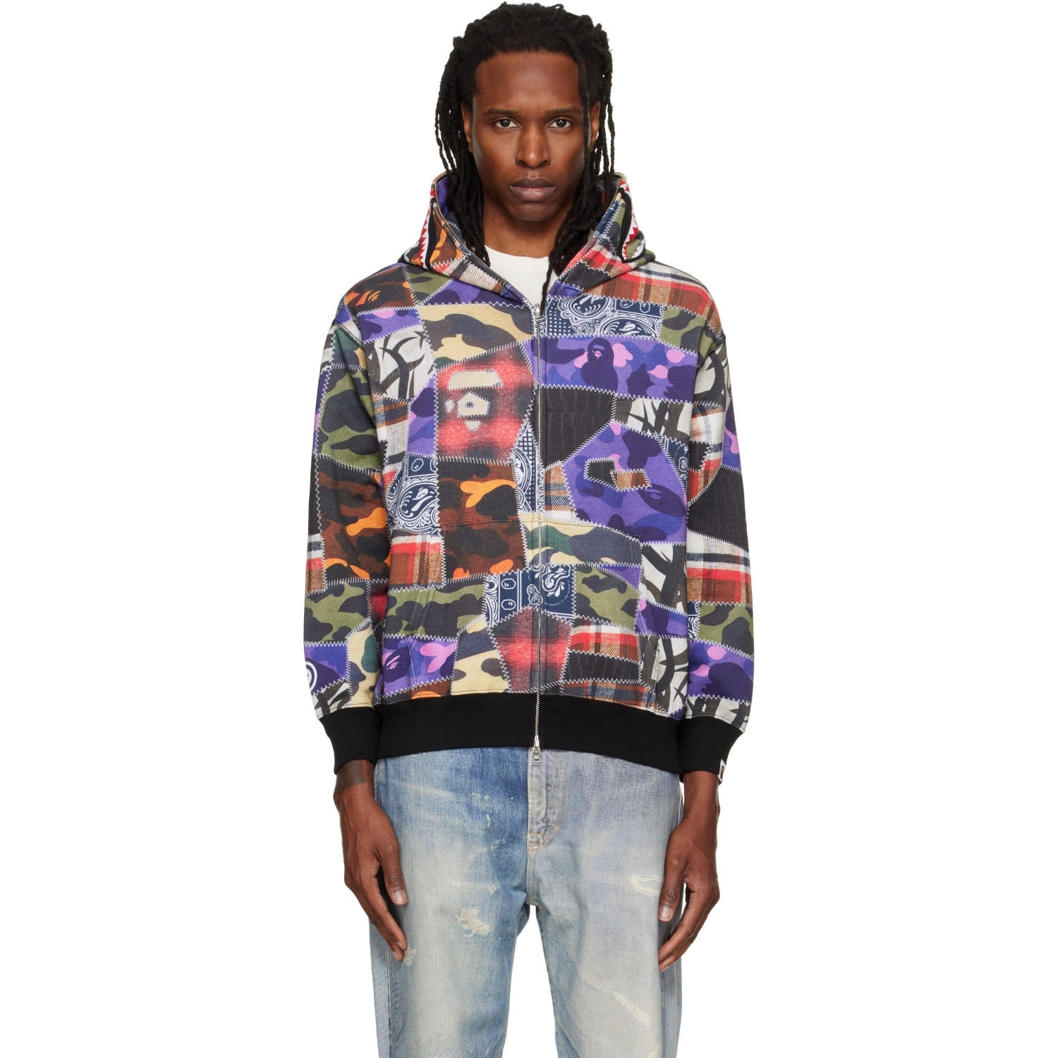 BAPE Multicolor Crazy Patch Shark Full Zip Hoodie