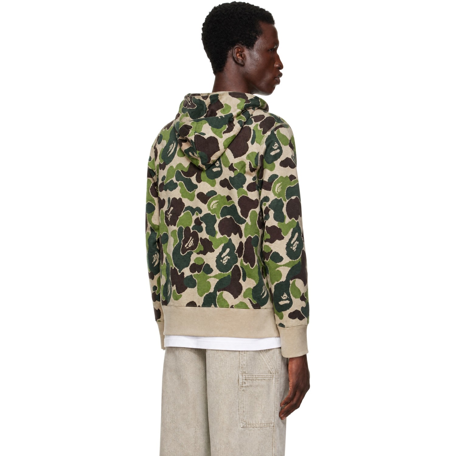 Bape 베이지 카키 ABC 카모 자카드 집업 후드