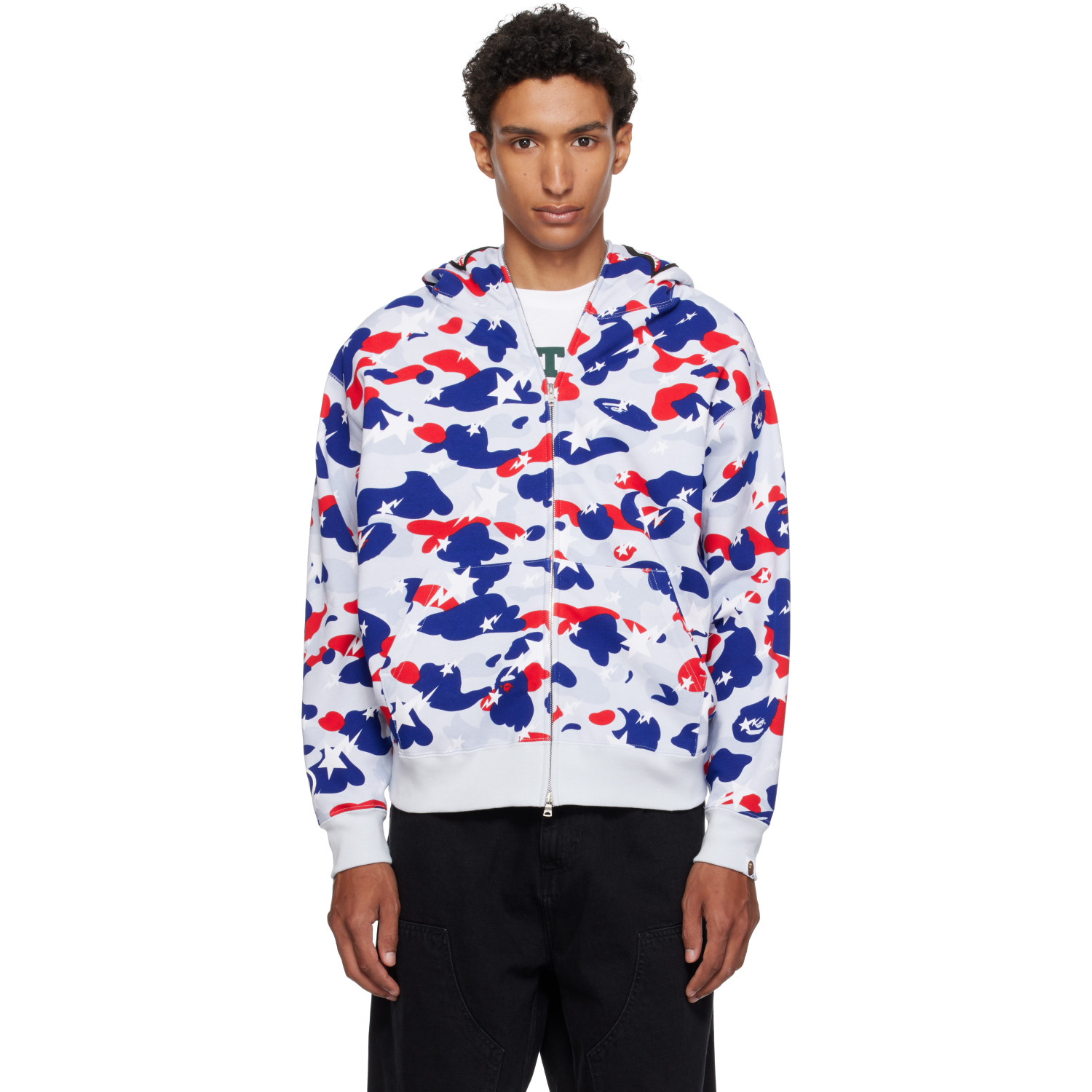BAPE White & Blue STA Strike Camo Shark Full Zip Hoodie