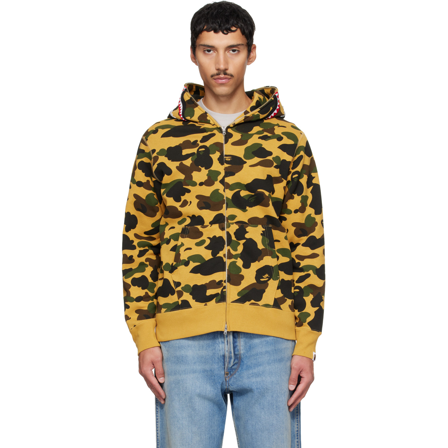 BAPE Yellow 1st Camo Shark Full Zip Hoodie