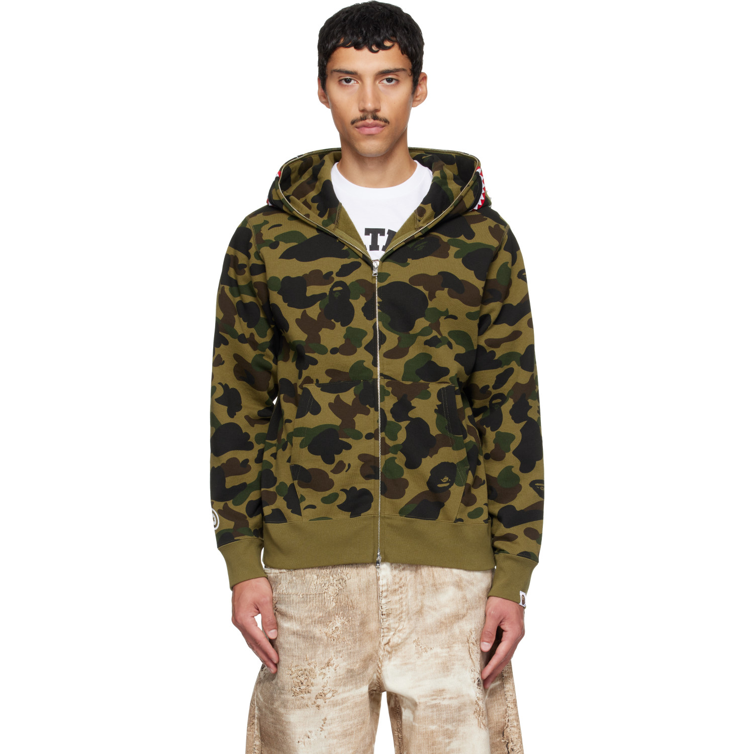 BAPE Khaki 1st Camo Shark Full Zip Hoodie