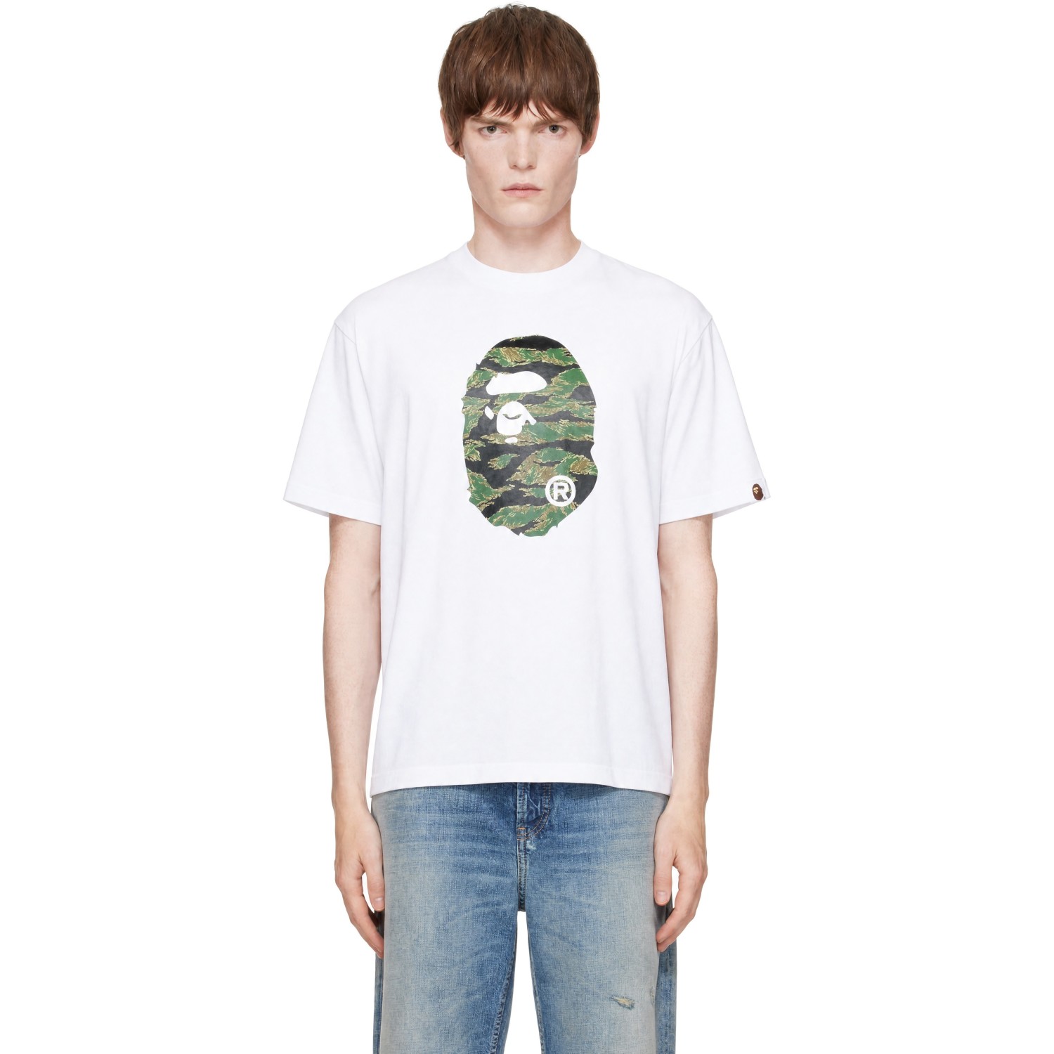 Bape 화이트 타이거 카모 에이프 헤드 티셔츠