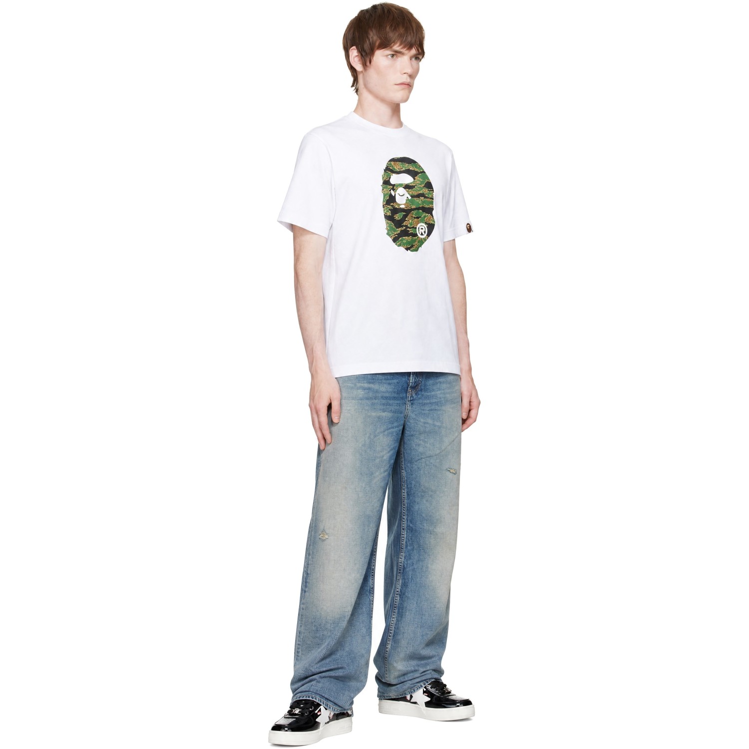 Bape 화이트 타이거 카모 에이프 헤드 티셔츠