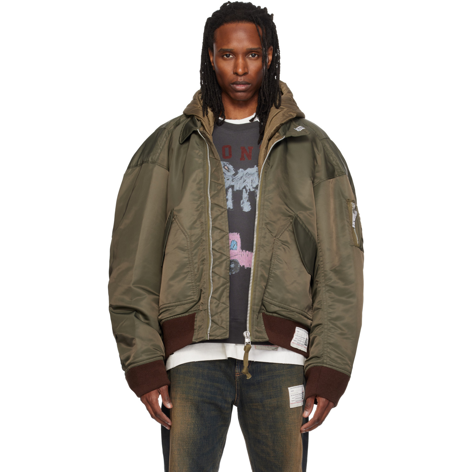 Maison MIHARA YASUHIRO Khaki Hooded Flight Bomber Jacket