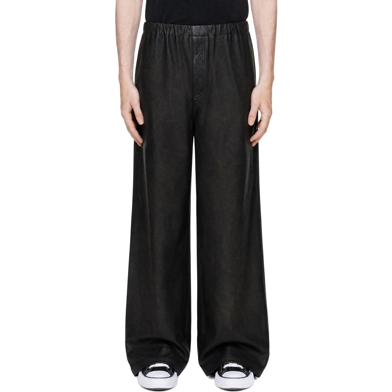Maison MIHARA YASUHIRO Black Coated Wide Faux-Leather Trousers