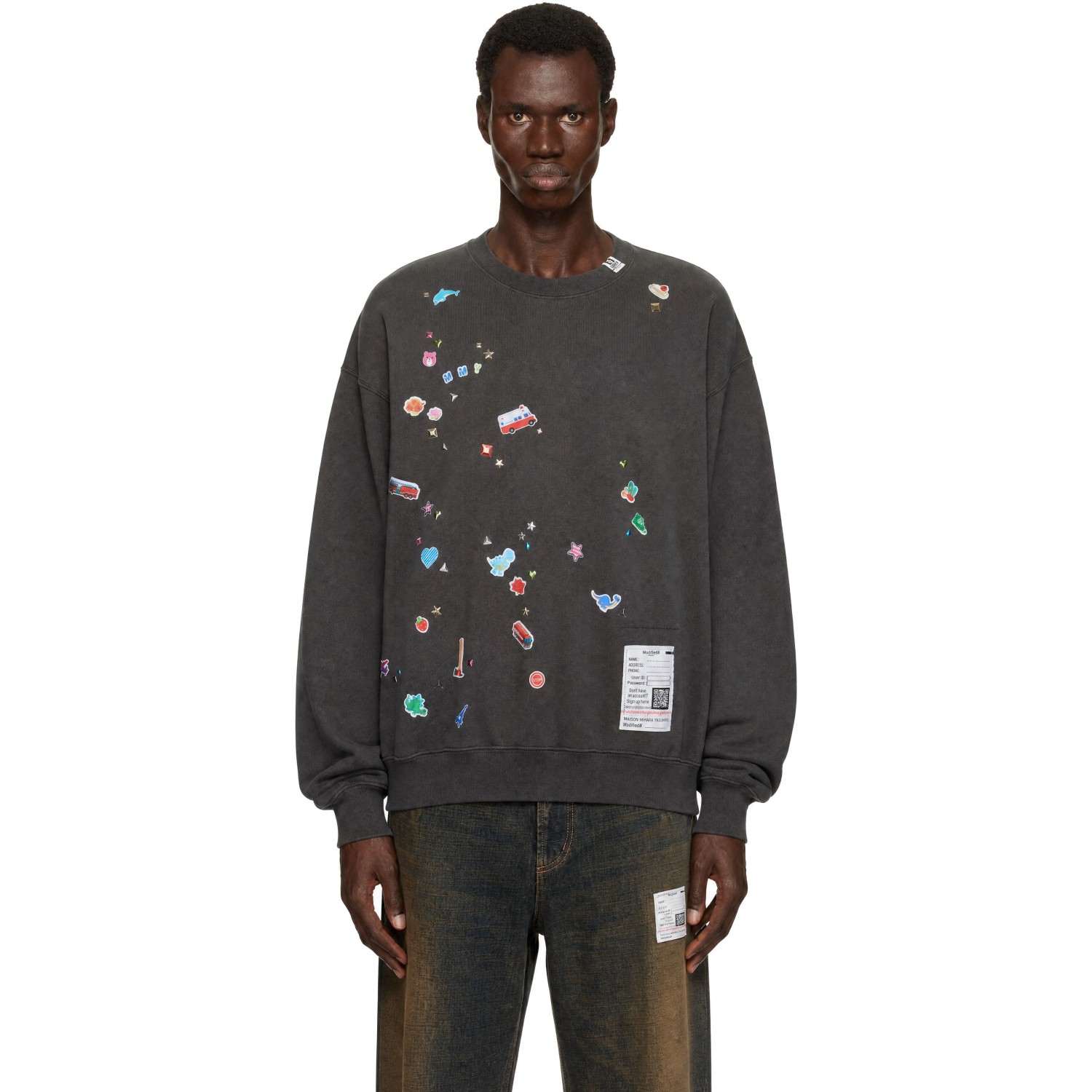 Maison MIHARA YASUHIRO Black Kids Sticker Printed Sweatshirt