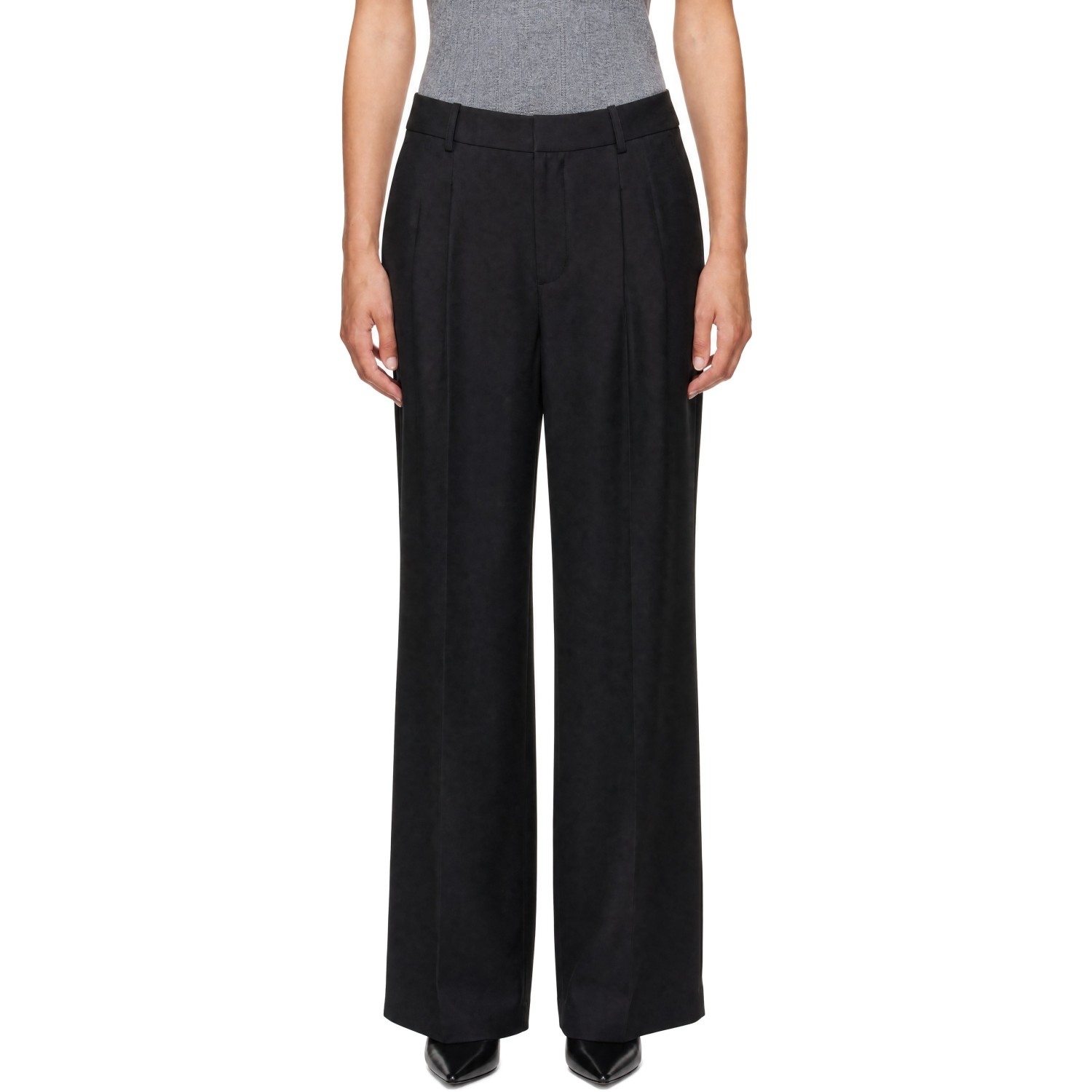 LISA YANG Black Silk Tailored Wide Leg Trousers