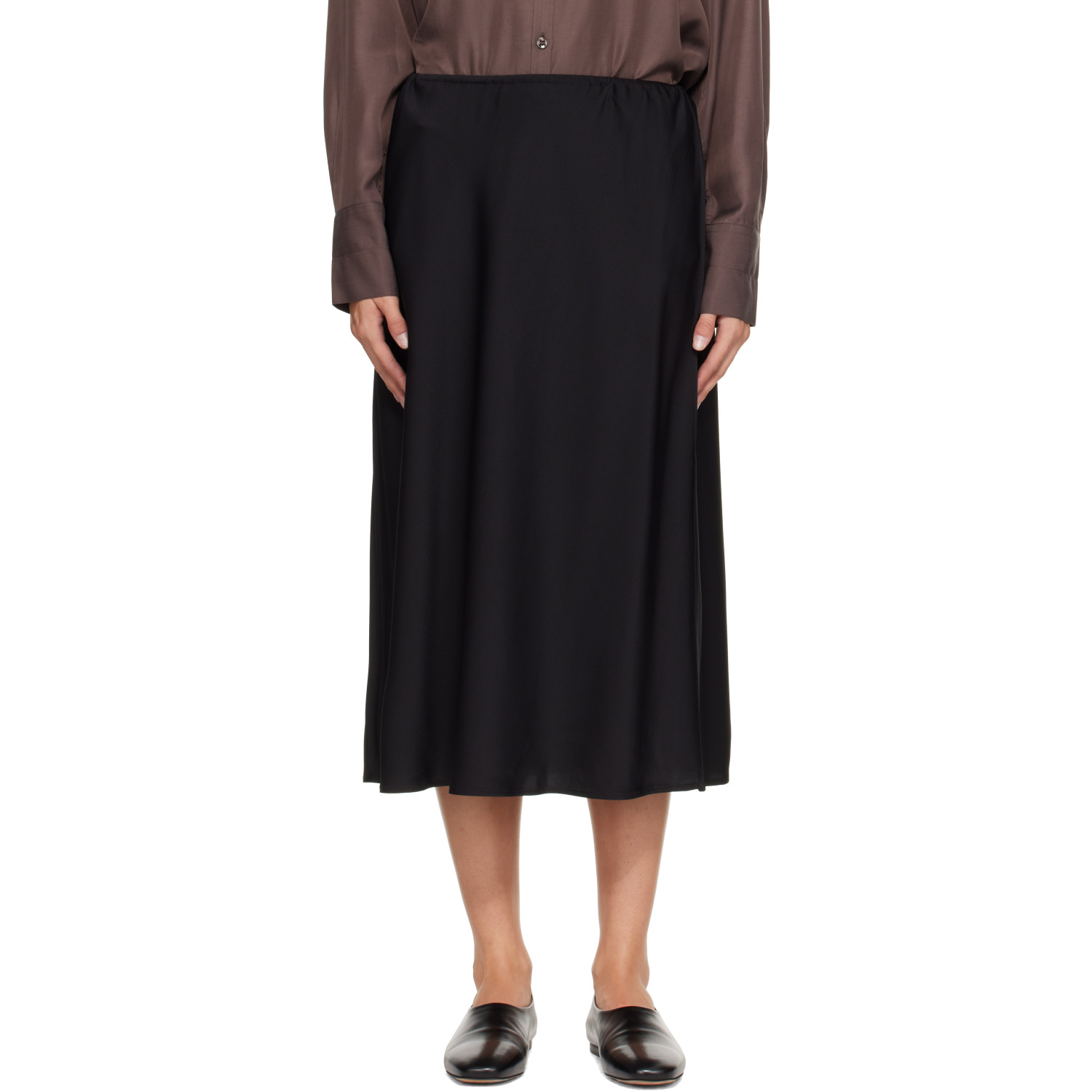 LISA YANG Black Silk Midi Skirt