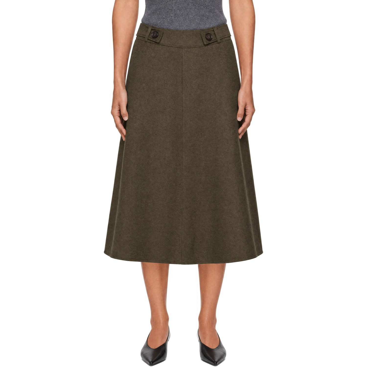 LISA YANG Khaki Doublé Midi Skirt
