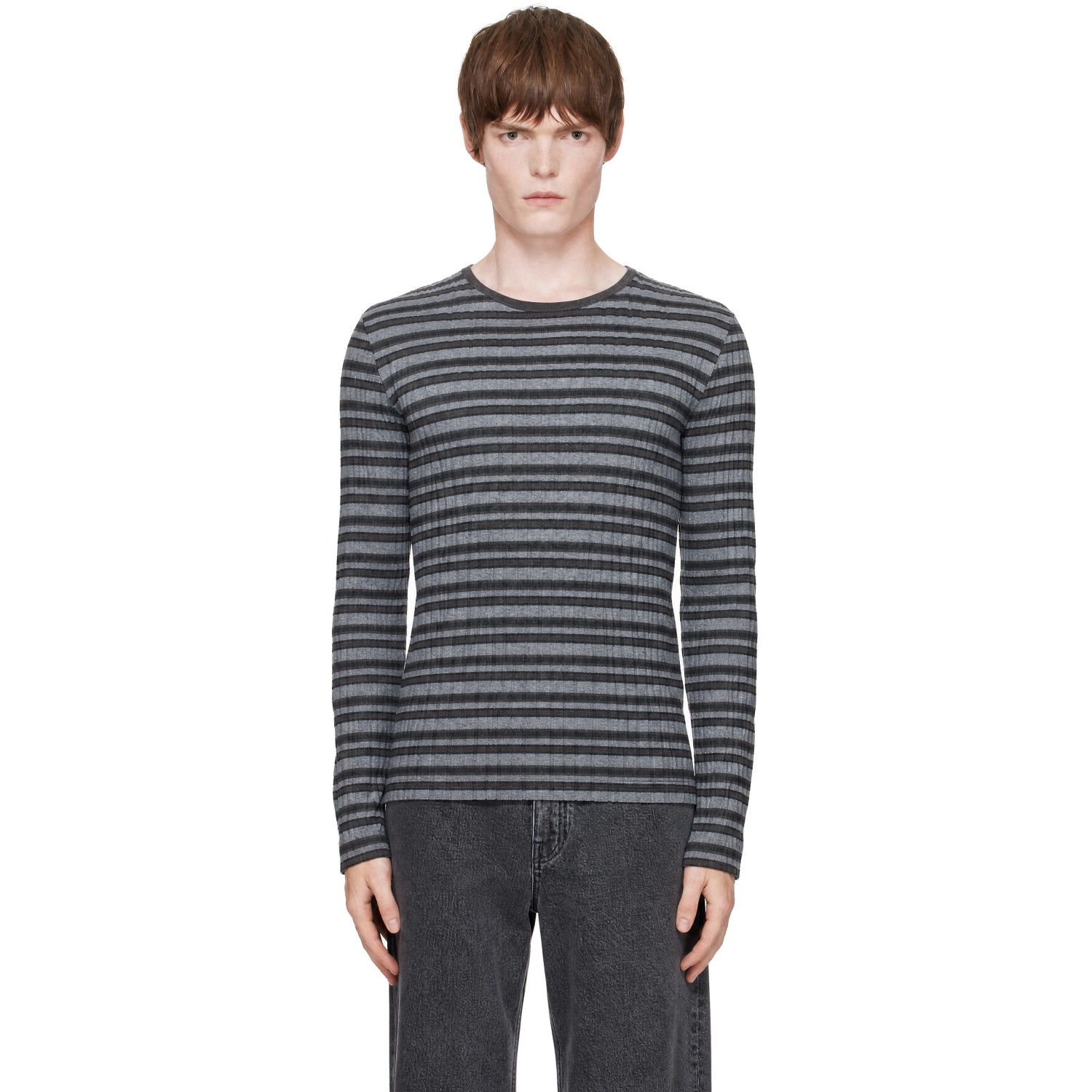 LISA YANG Gray Tariq Stripes Sweater