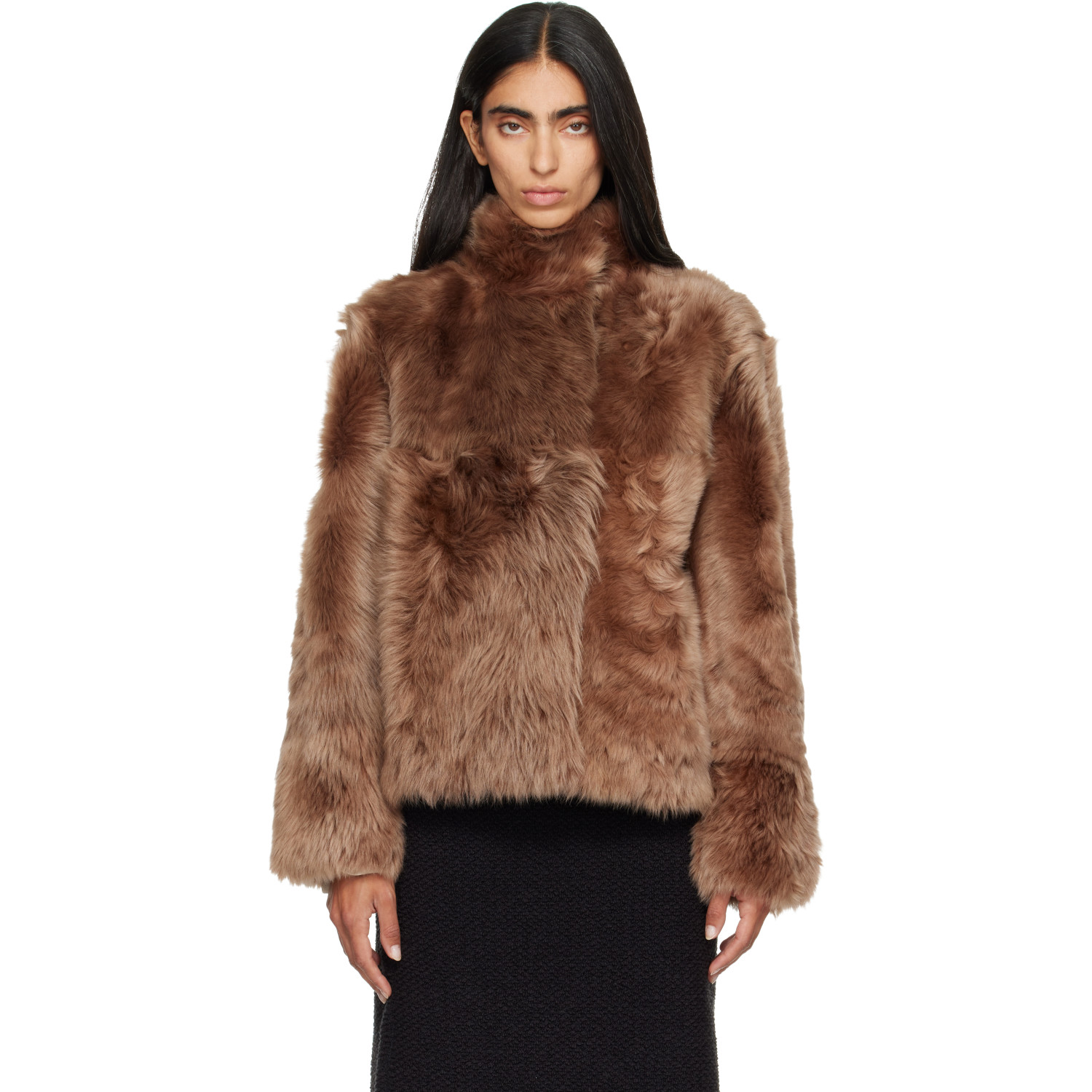 Yves Salomon Brown Lambskin Shearling Short Jacket