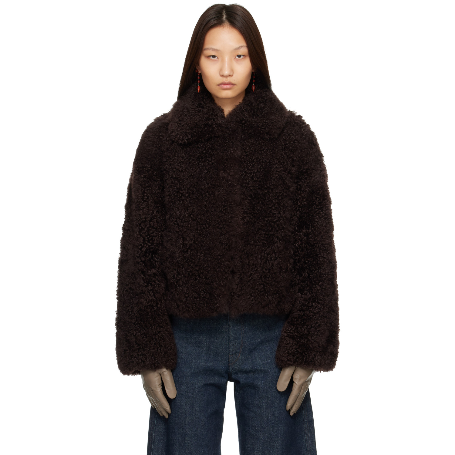 Yves Salomon Brown Lambskin Merino Jacket
