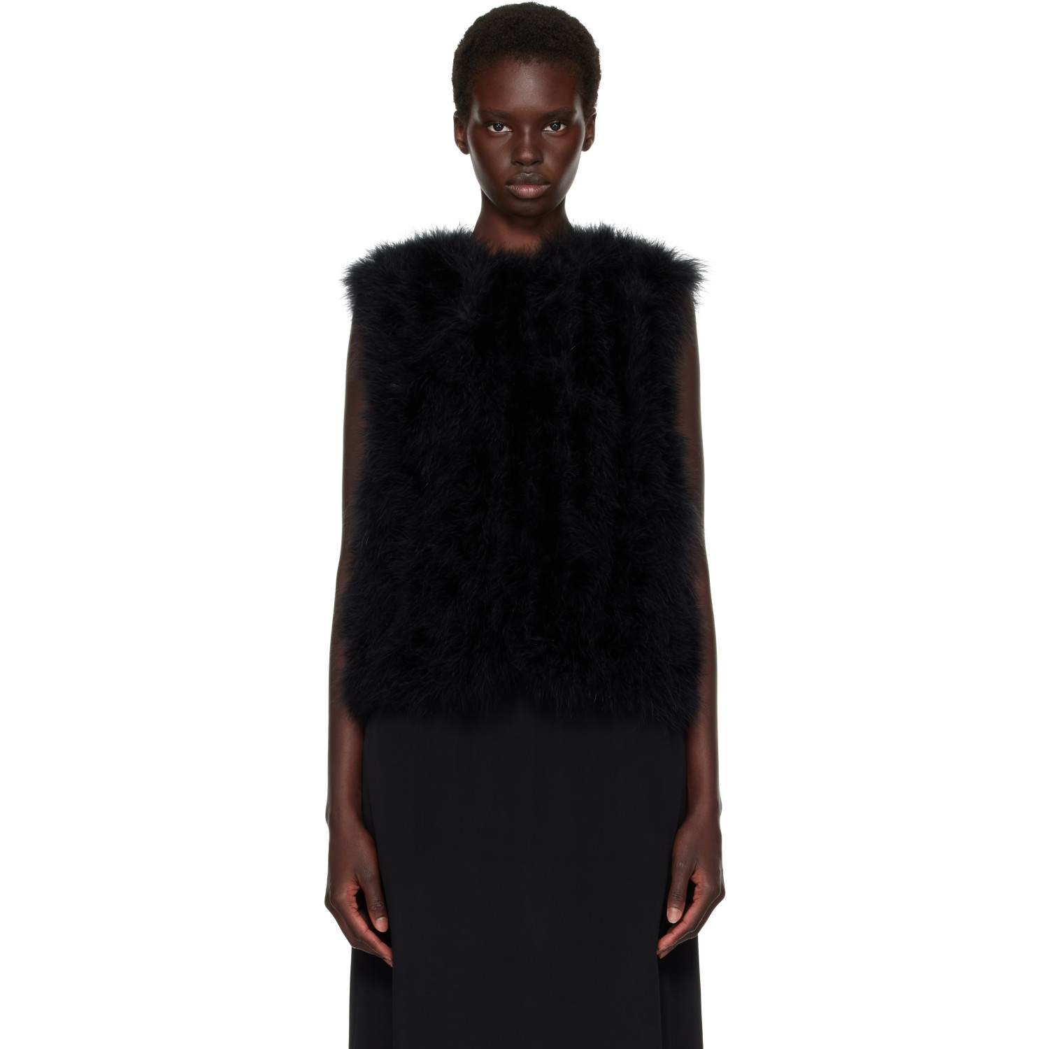 Yves Salomon Black Cropped Feather Gilet Vest