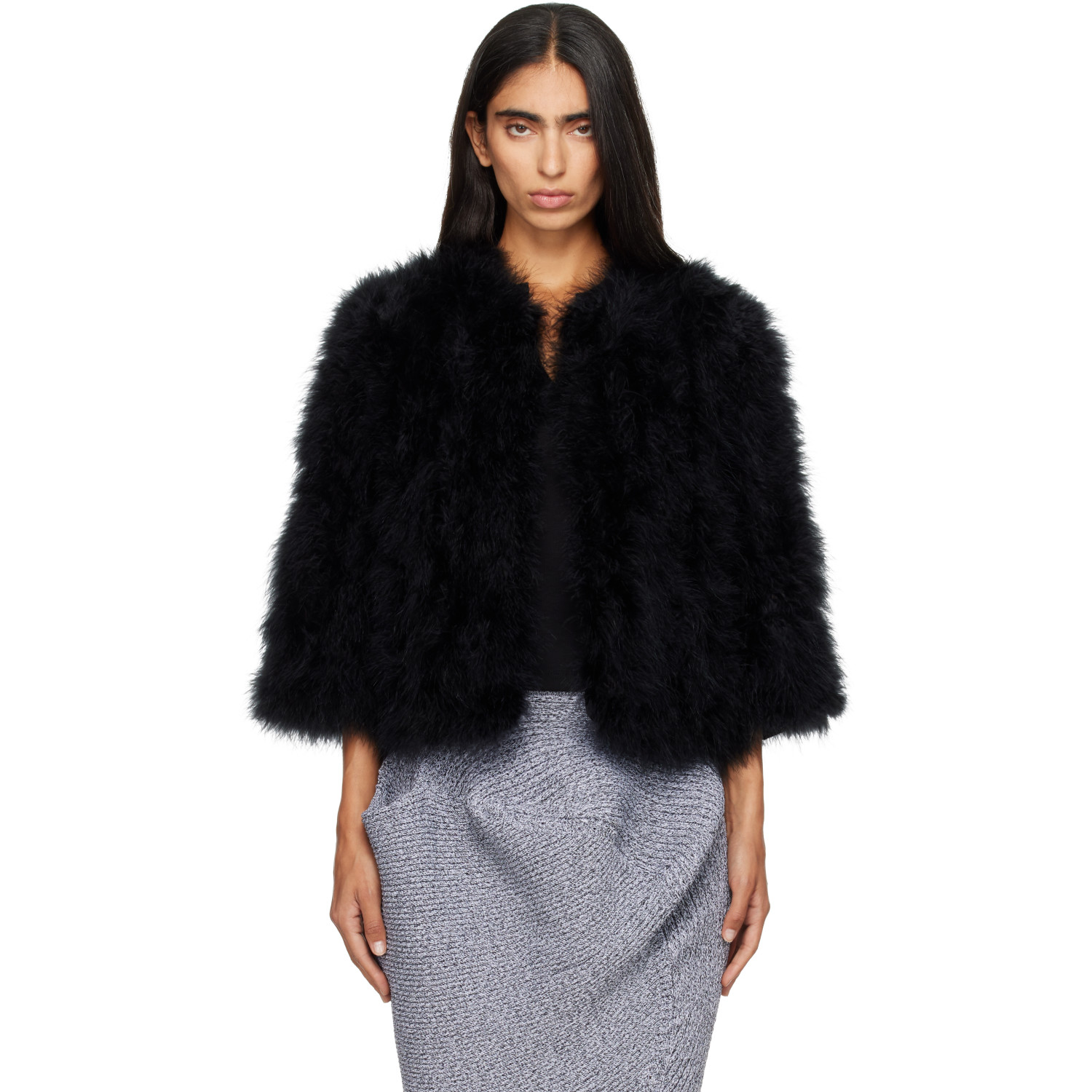 Yves Salomon Black Turkey Feather Jacket