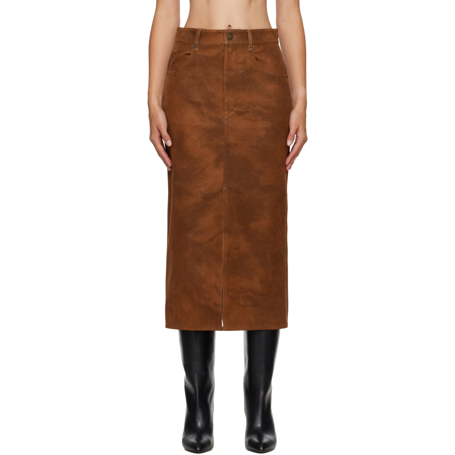 Isabel Marant Etoile Brown Bisane Faux-Suede Midi Skirt