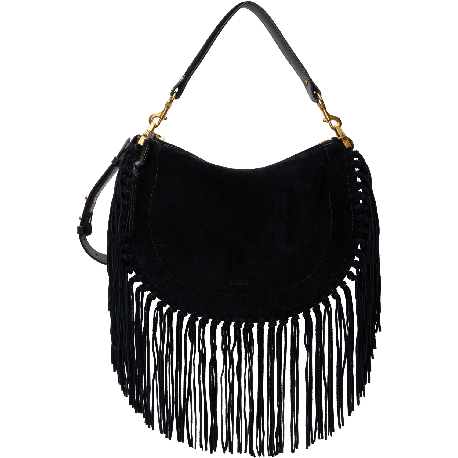 Isabel Marant Black Oskan Soft Zip Fringes Bag