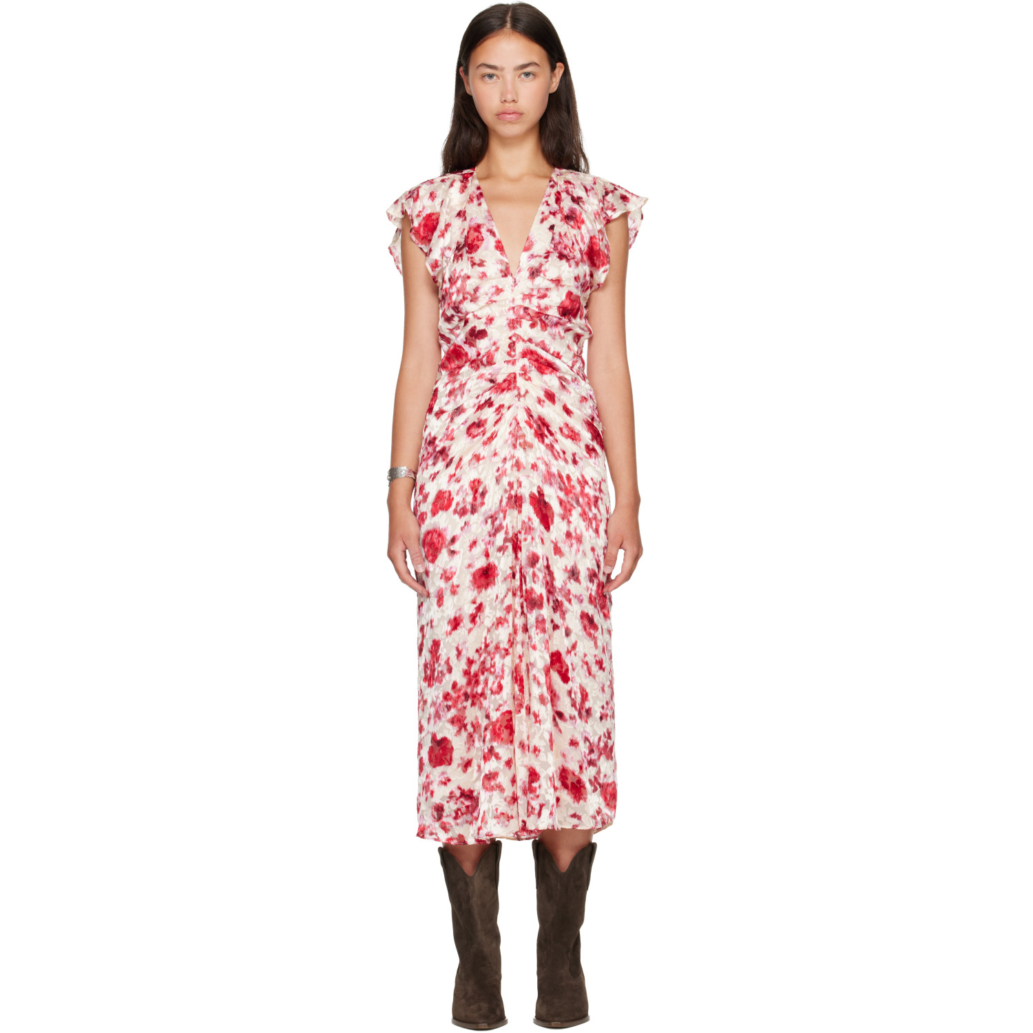 Isabel Marant Red & Beige Lyndsay Midi Dress