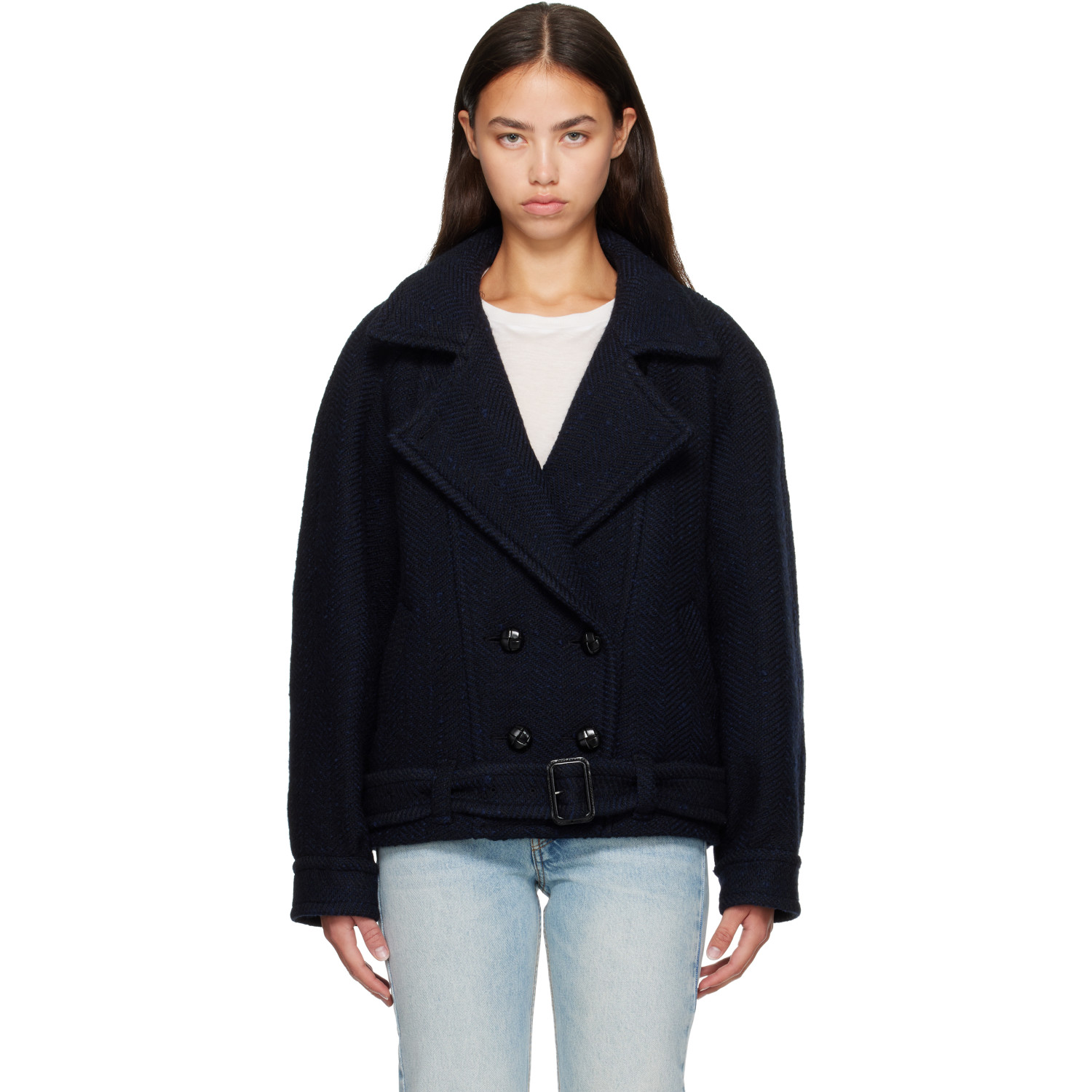 Isabel Marant Navy Elvane Wool Coat