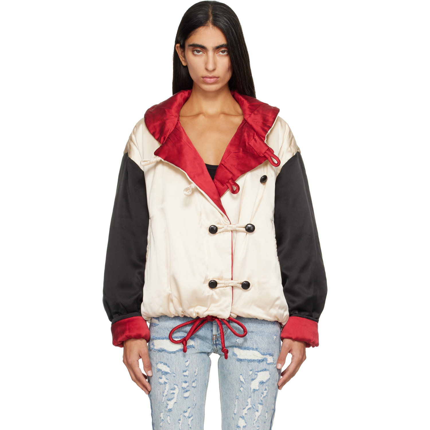 Isabel Marant Off-White & Black Reversible Bleza Silk Puffer Jacket