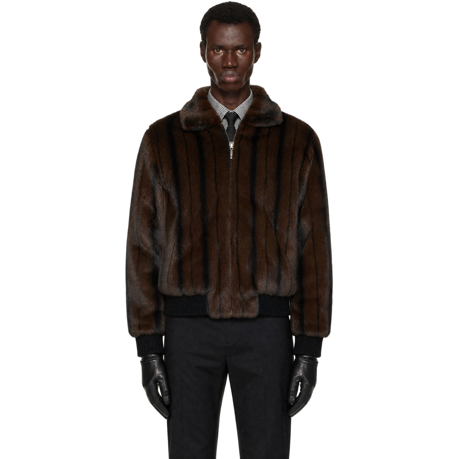 Ernest W. Baker Brown Faux-Mink Harrington Jacket