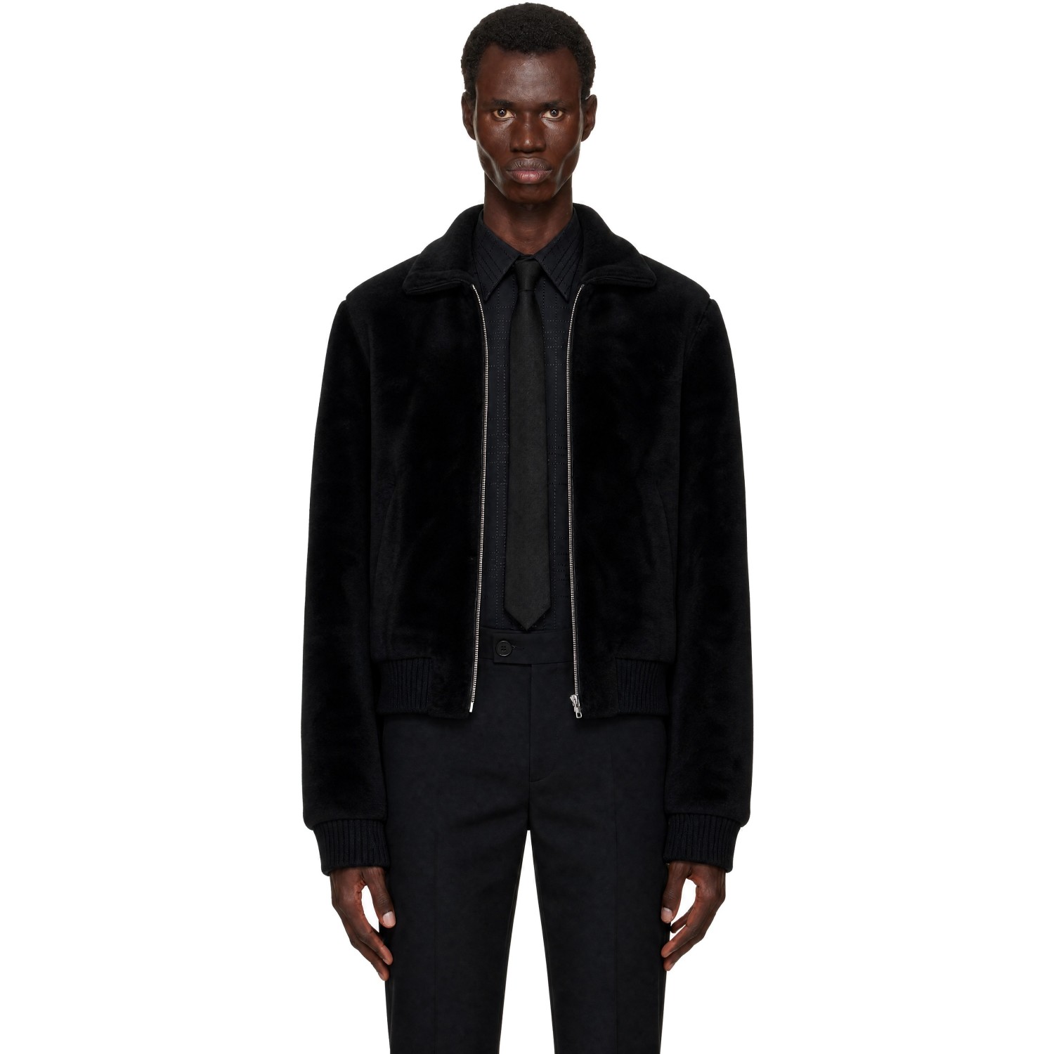Ernest W. Baker Black Zip Shearling Jacket