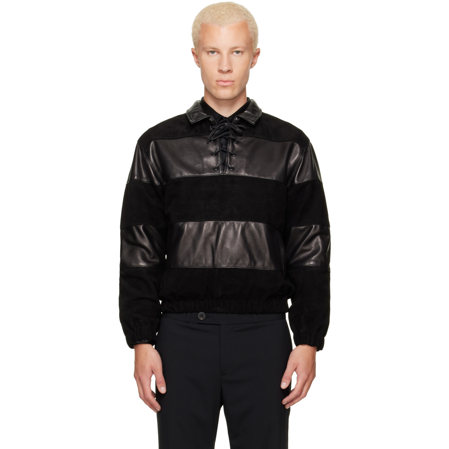 Ernest W. Baker Black Leather & Suede Sailor Jacket