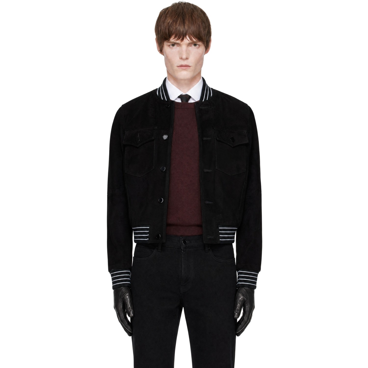 Ernest W. Baker Black Suede Varsity Jacket