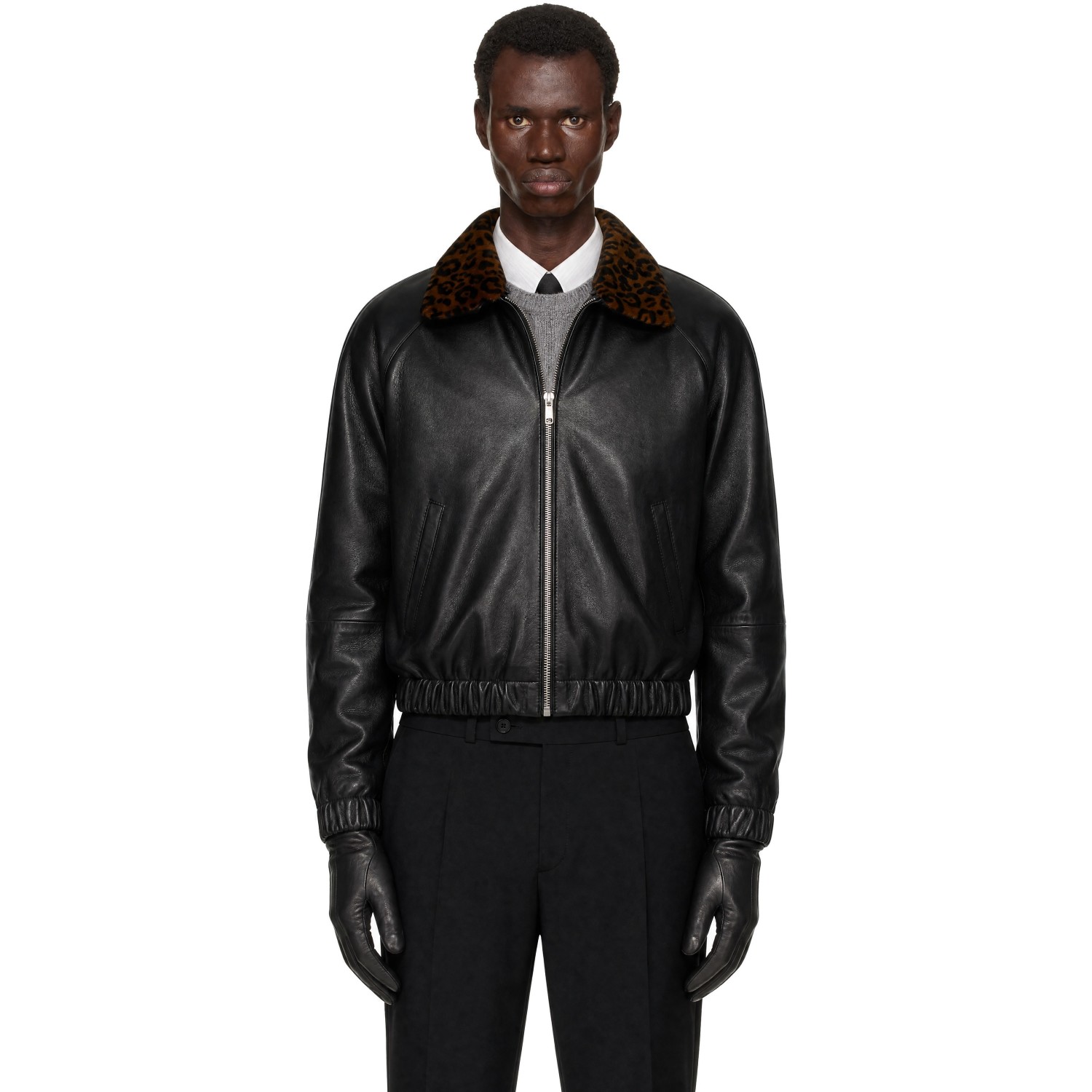 Ernest W Baker Ssense Exclusive Black Leather Harrington Jacket In Black Leather W/ Che