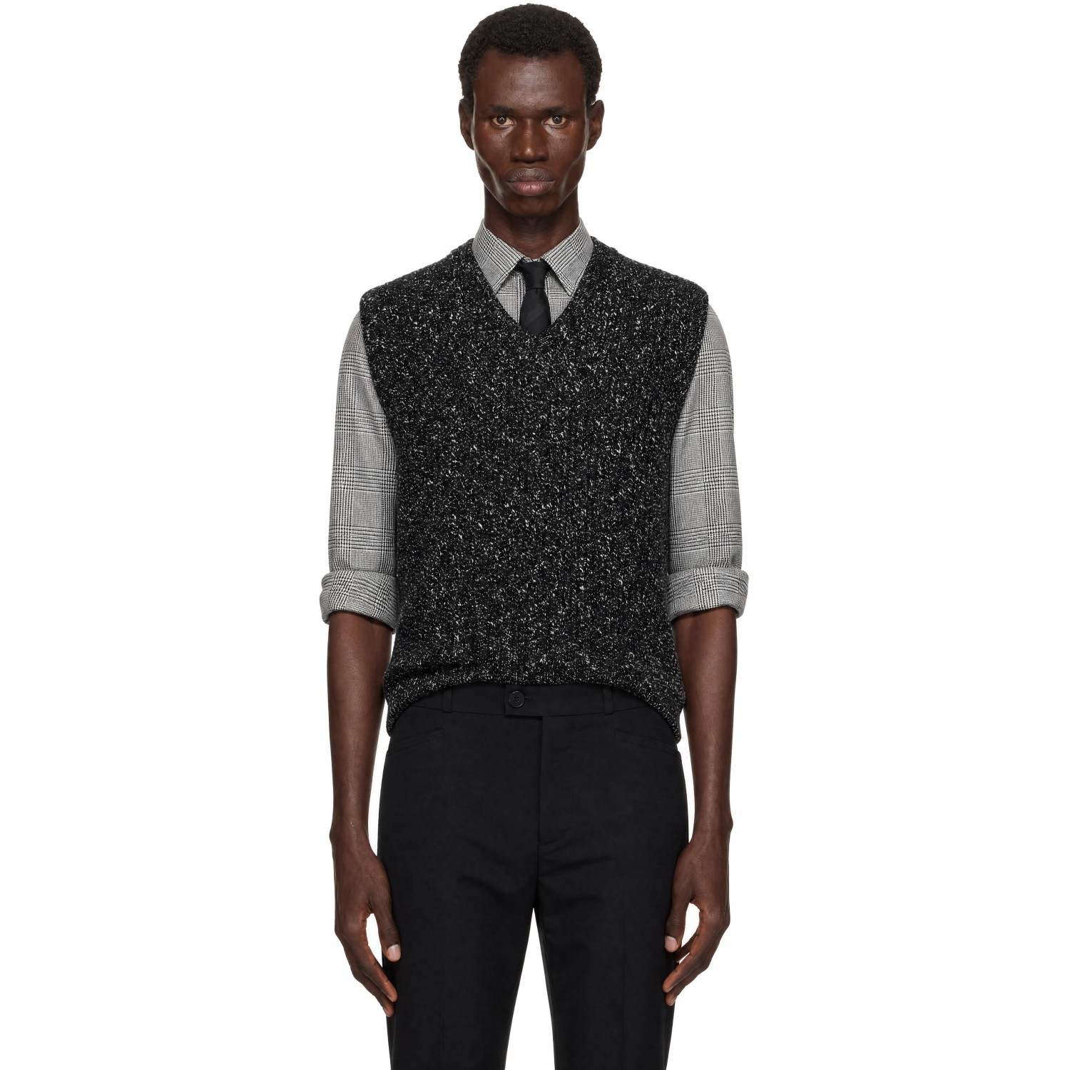 Ernest W Baker Black & Off-white Tweed Vest