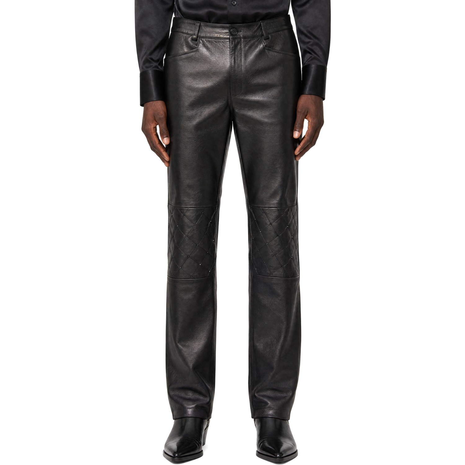 Ernest W. Baker Black Swarovski Embellished Leather Trousers