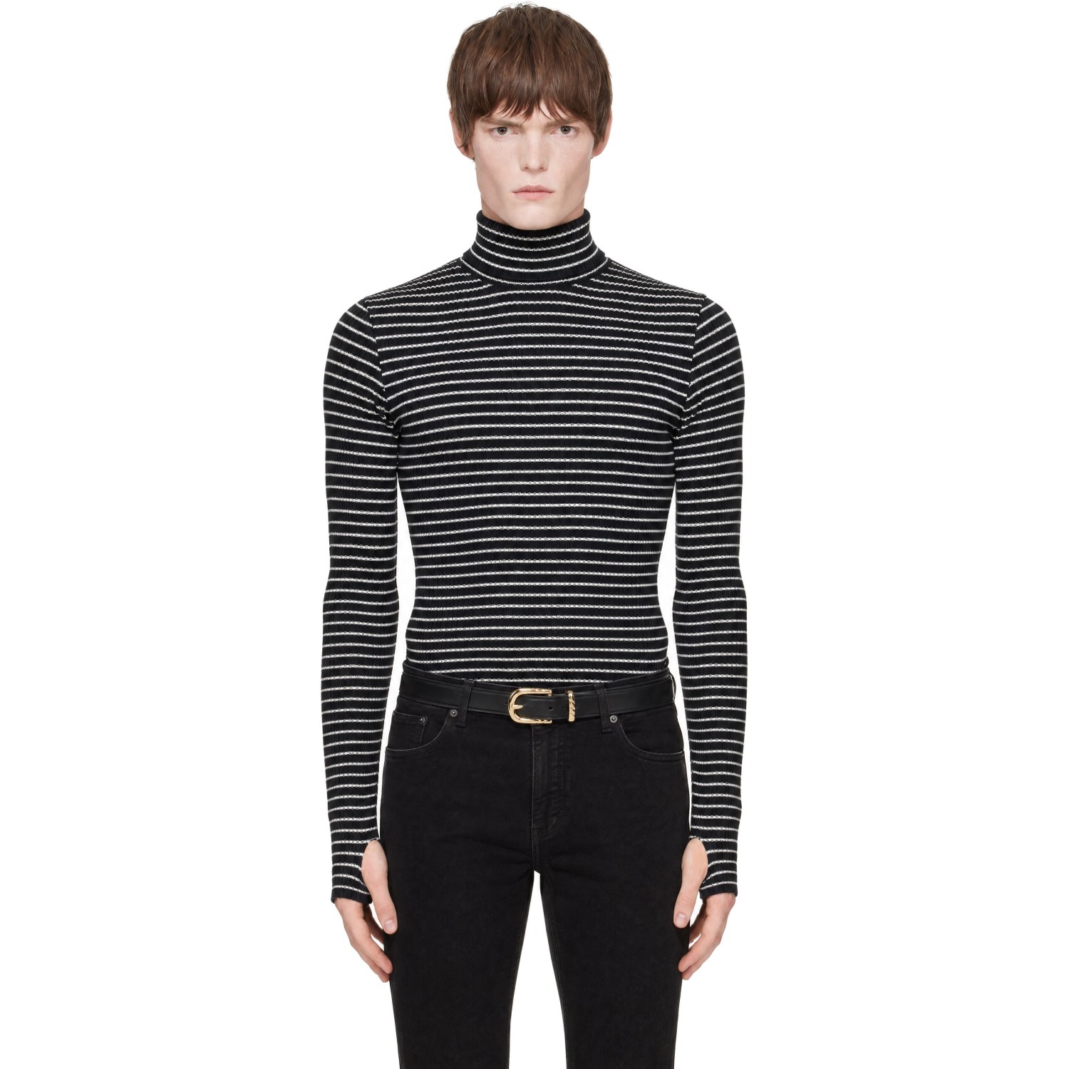 Ernest W. Baker Black Striped Turtleneck