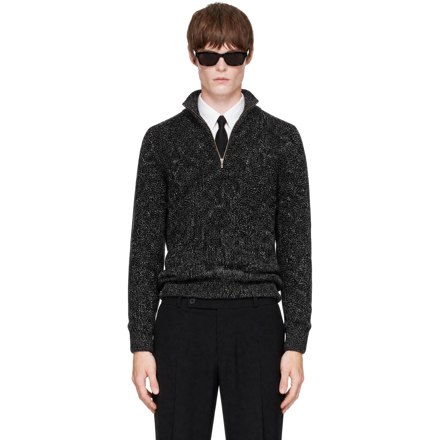 Ernest W Baker Black & Off-white Tweed Half-zip Polo