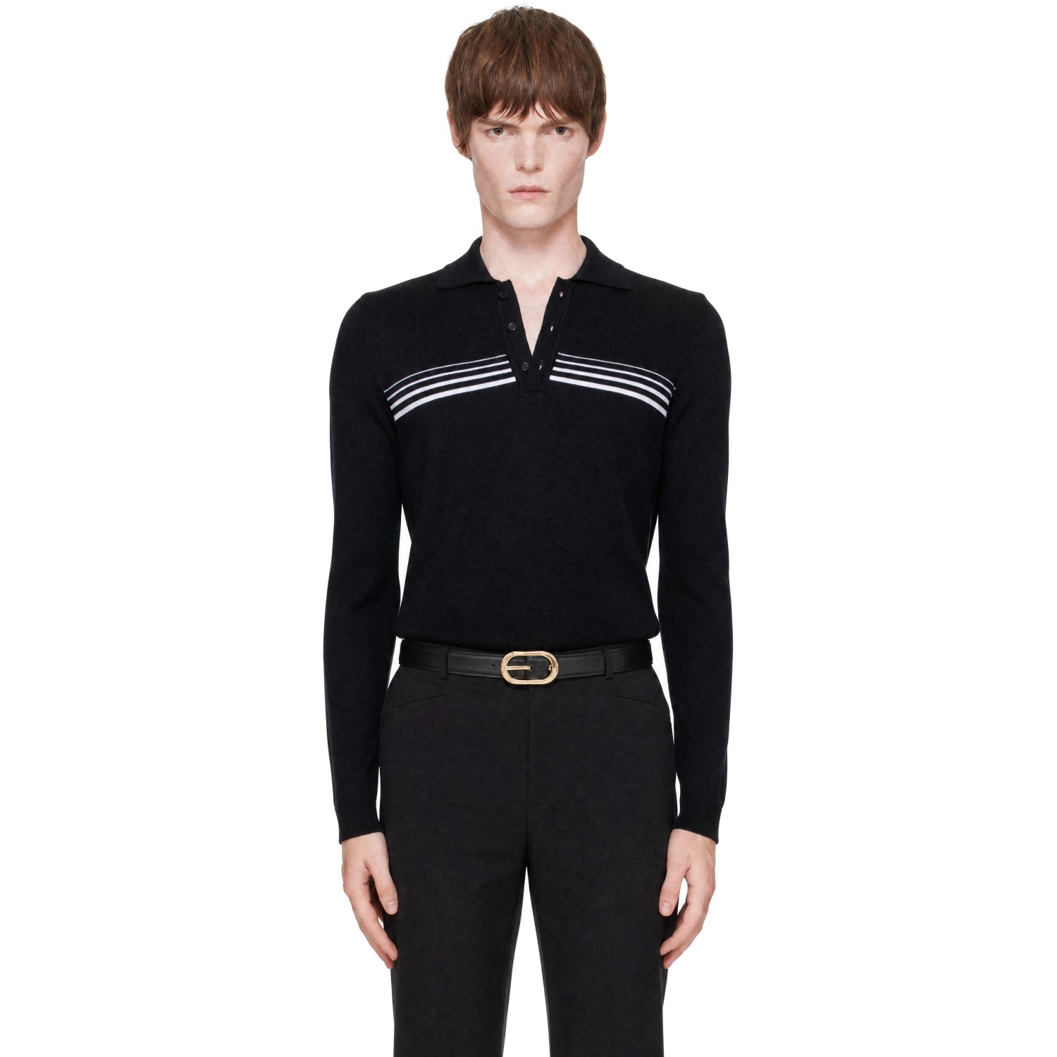 Ernest W. Baker Black Gradient Stripped Polo Sweater