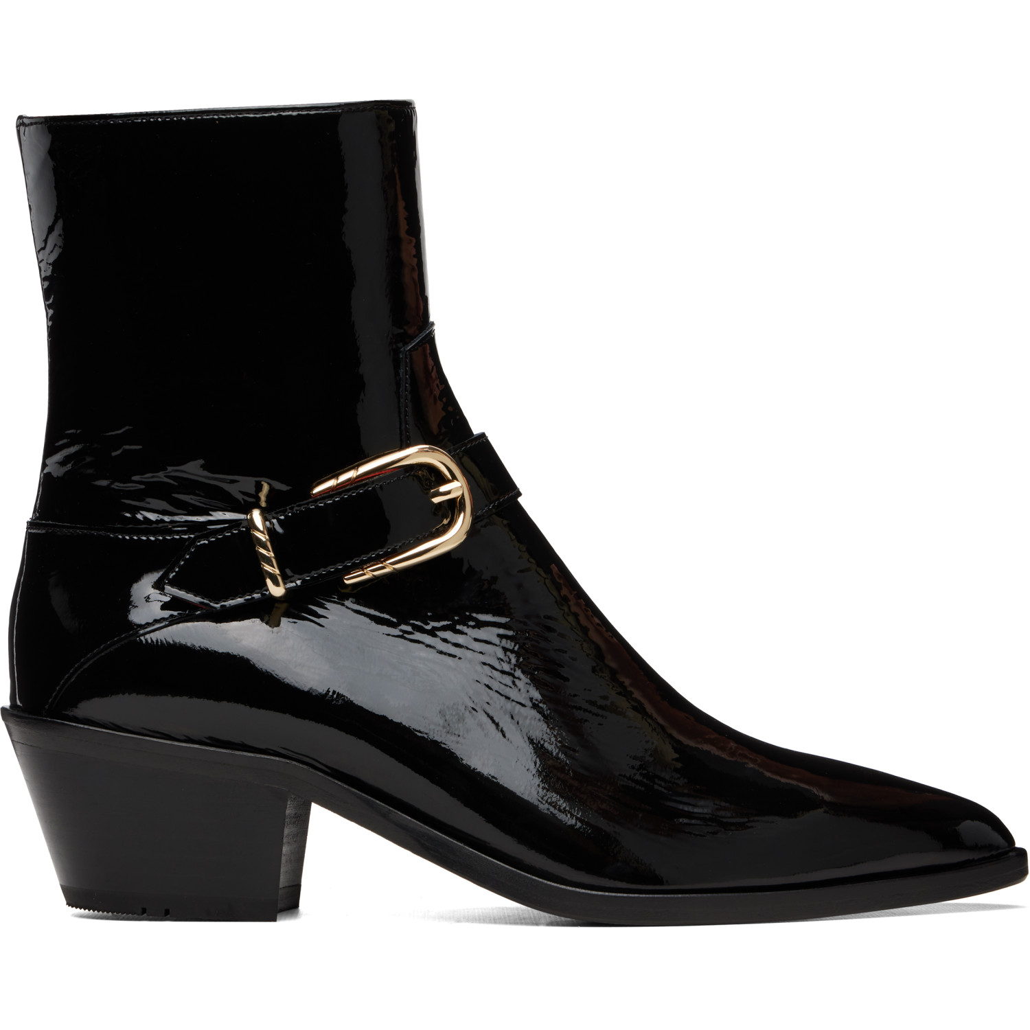 Ernest W Baker ブラック Gold Buckle ウエスタンブーツ In Black Patent Leather