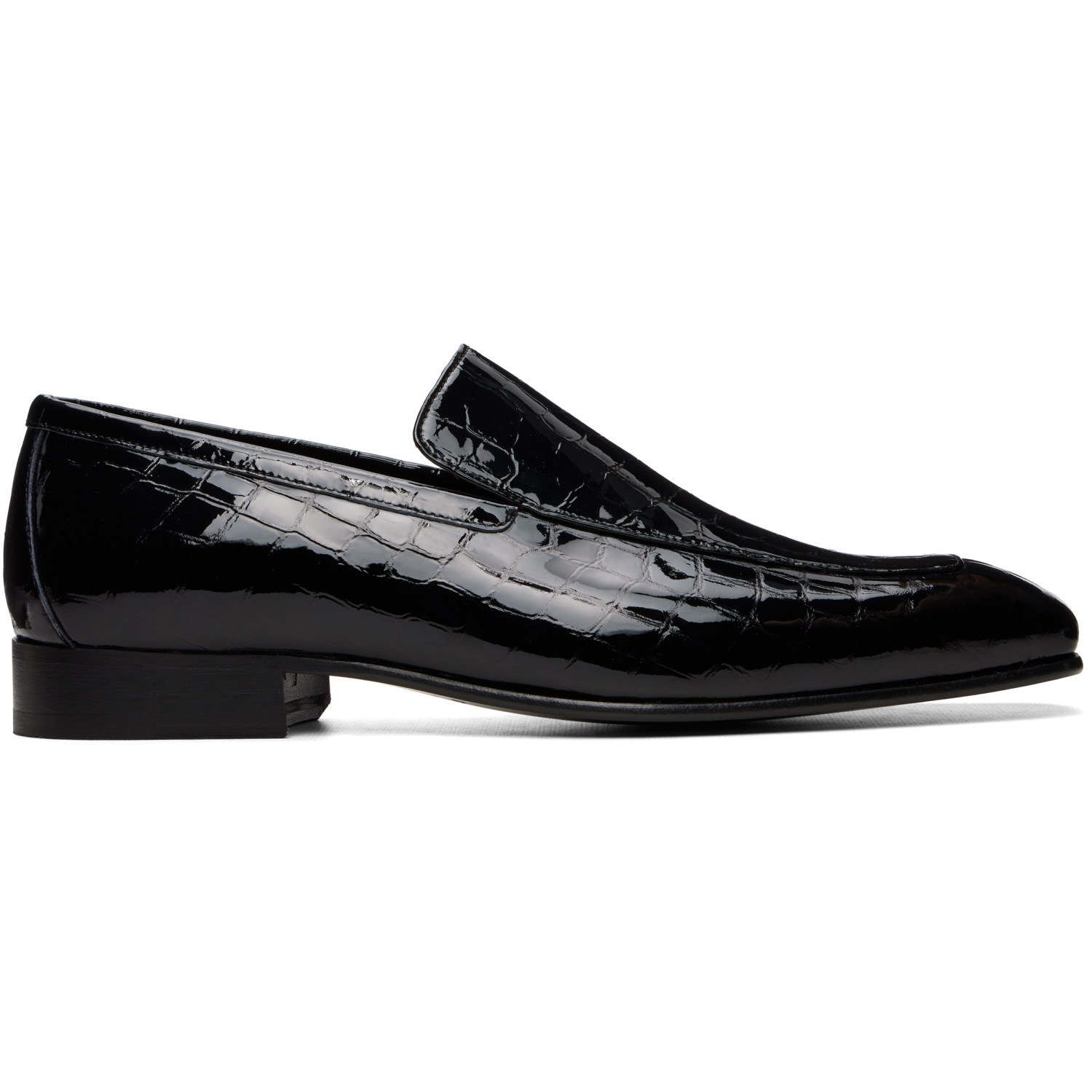 Ernest W Baker ブラック テーラード レザー ローファー In Black Crocodile
