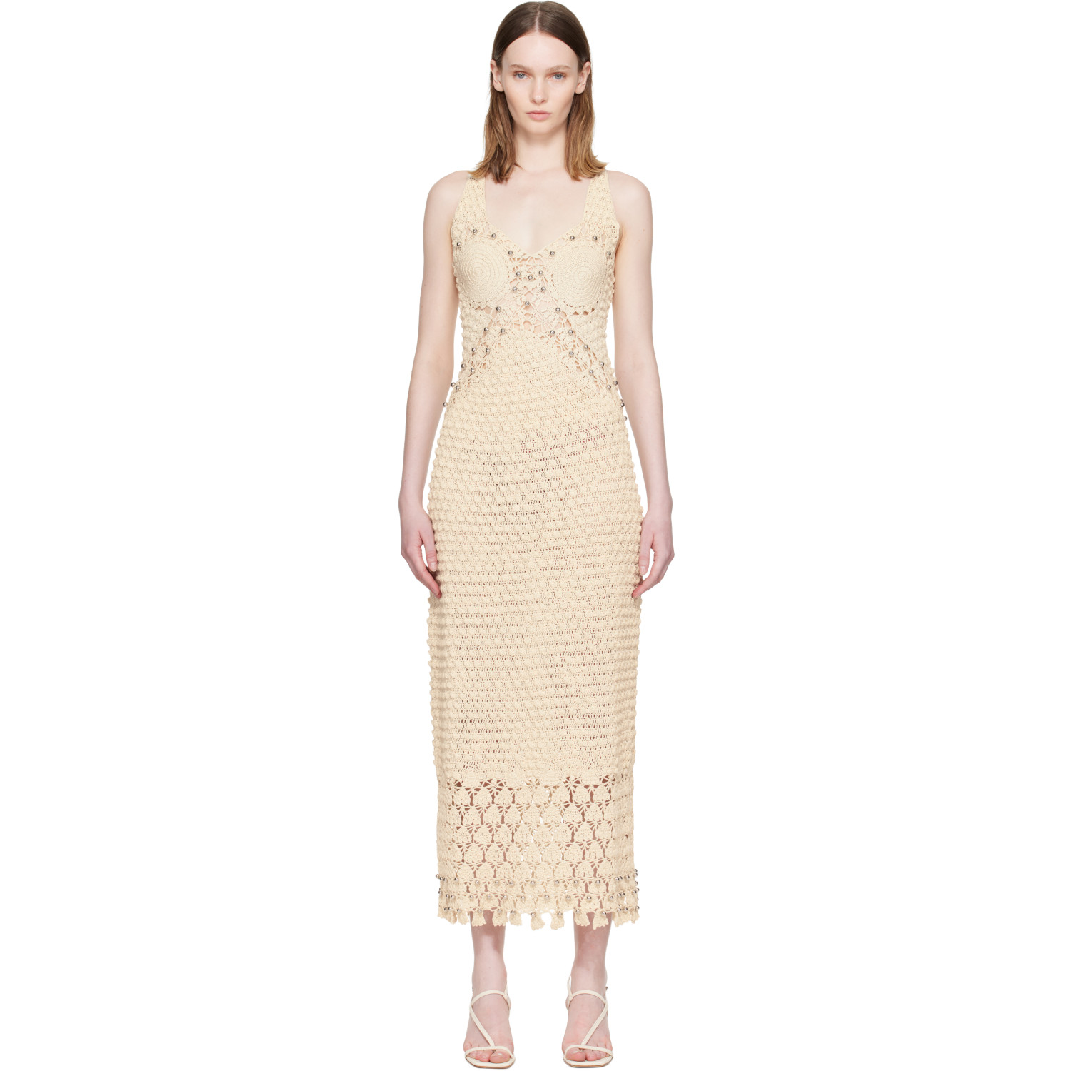 Rabanne Beige Handmade Crochet Midi Dress
