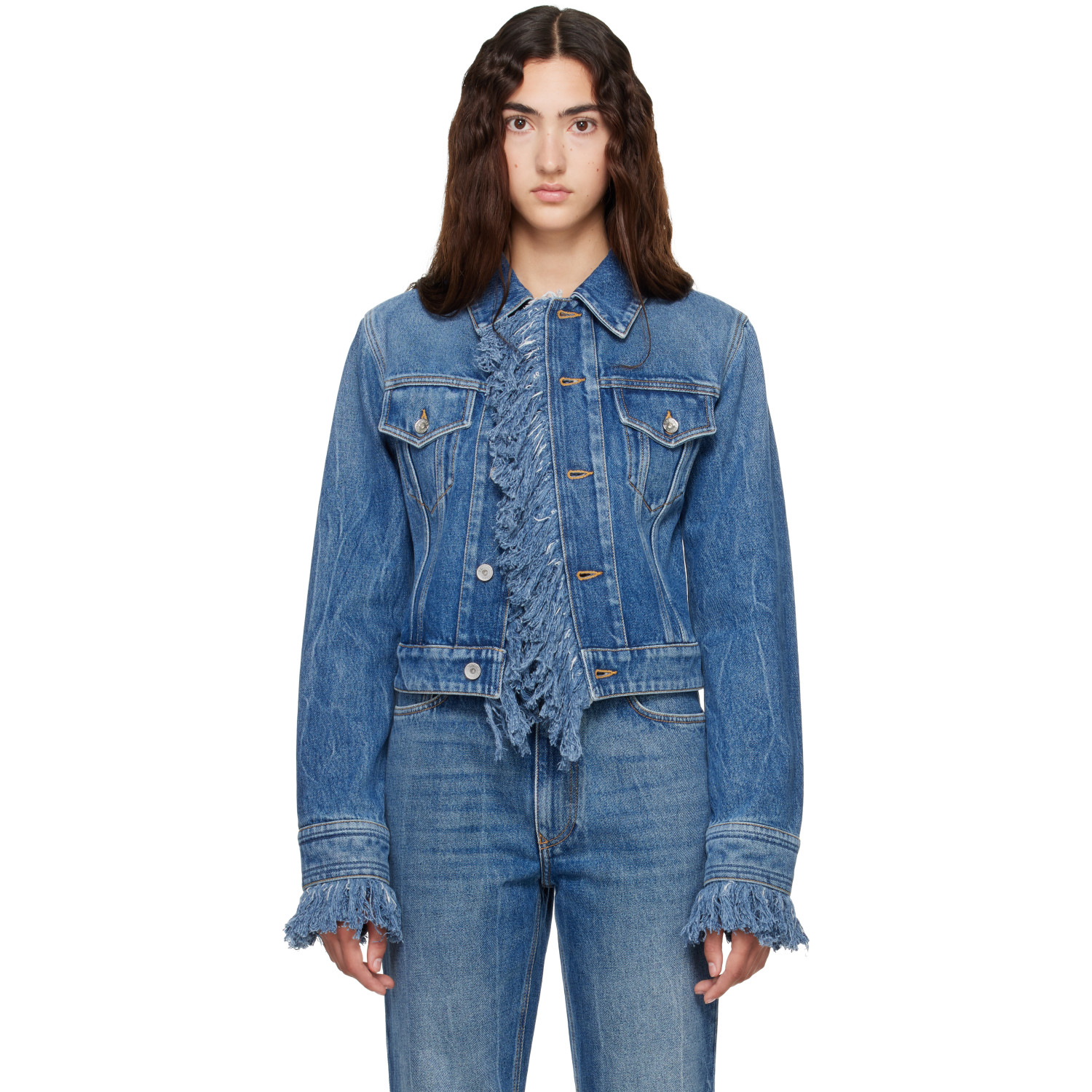 Rabanne Blue Fitted Fringe Denim Jacket