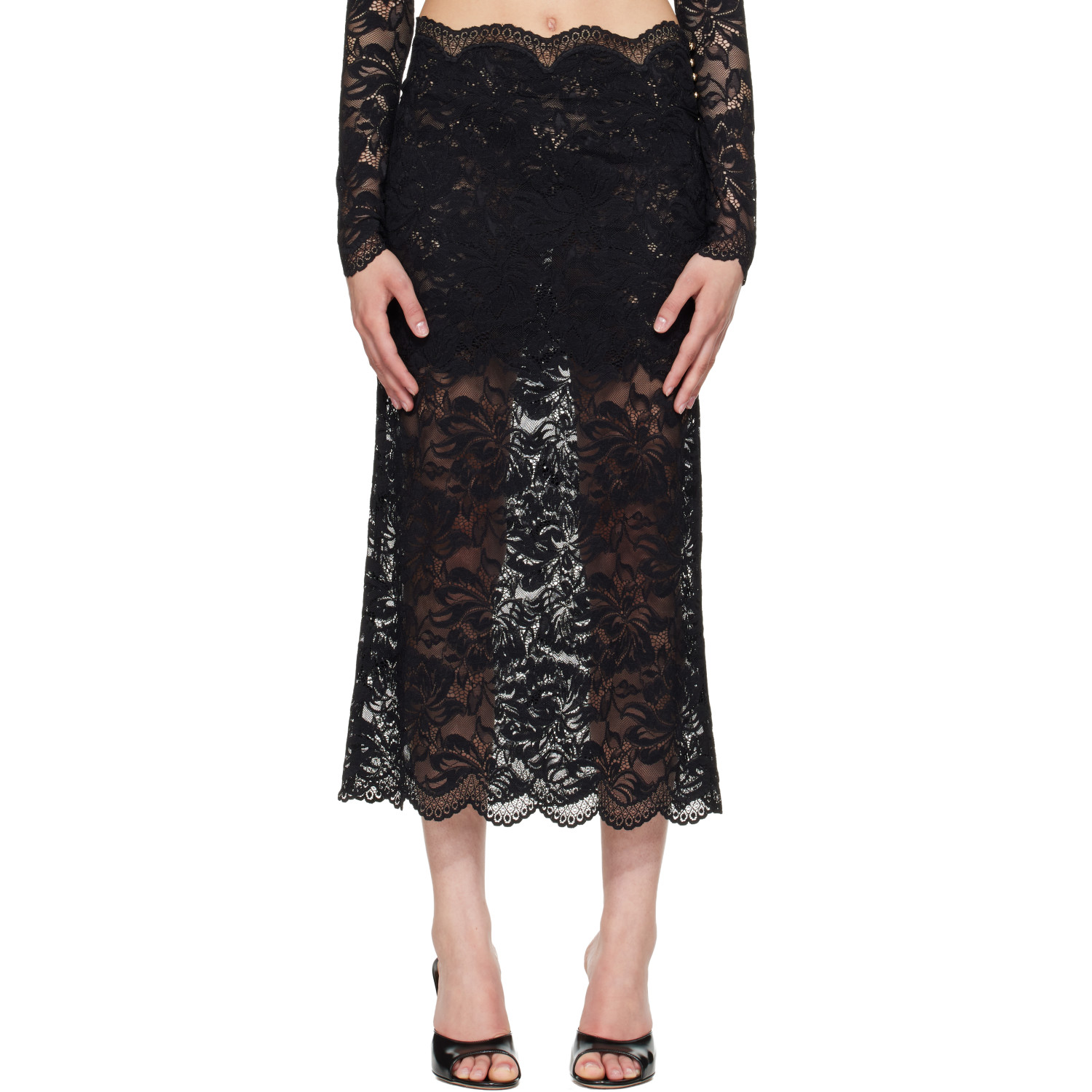 Rabanne Black Lace Midi Skirt