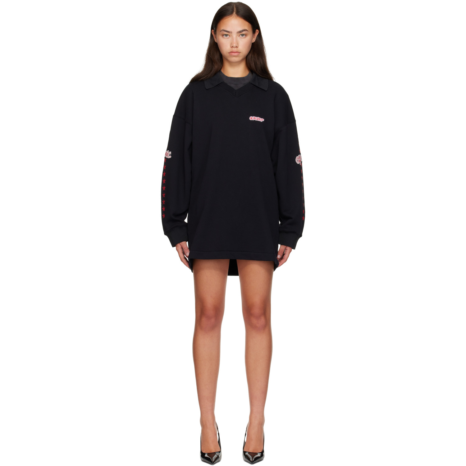 Off-White Black 'Off White' Star Polo Sweat Minidress