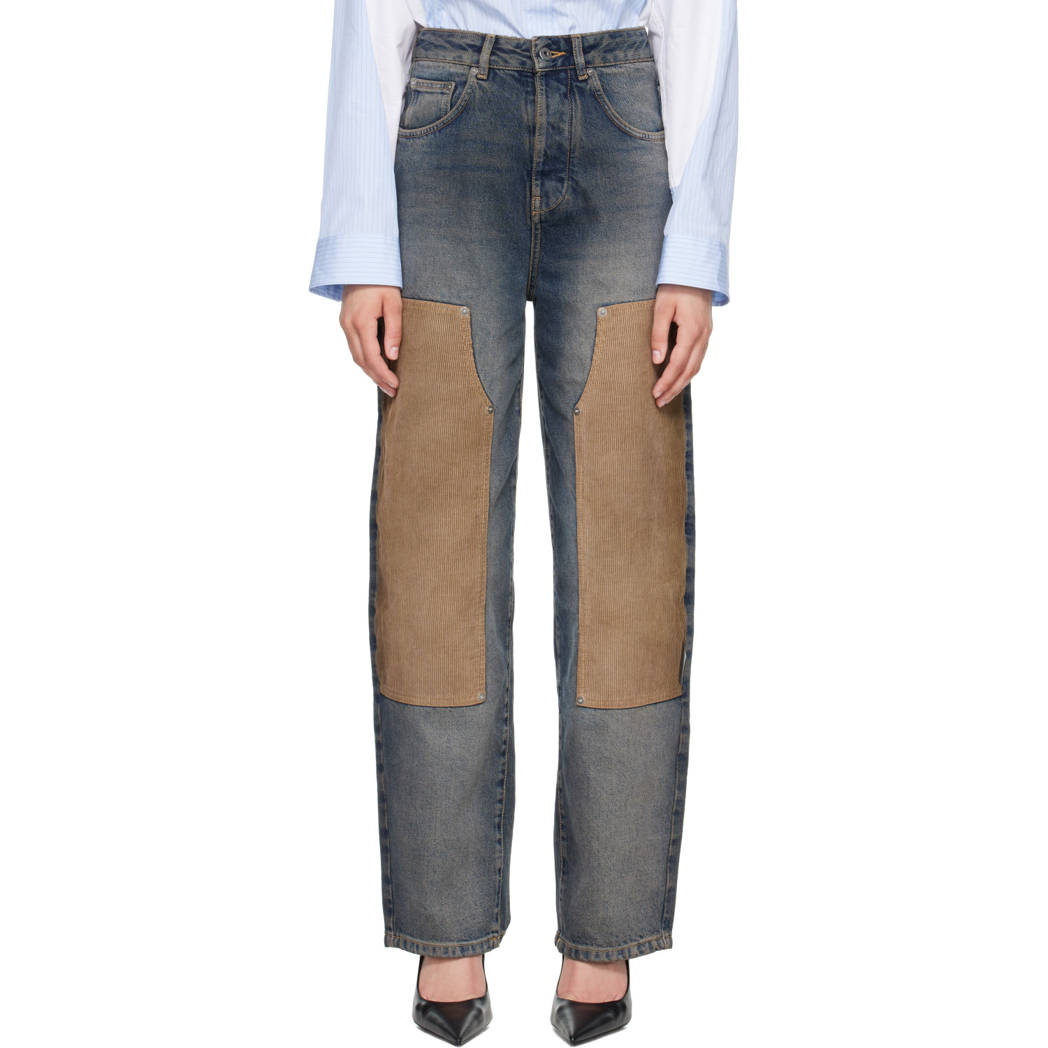 Off-White Navy & Brown Corduroy Patch Balloon Jeans