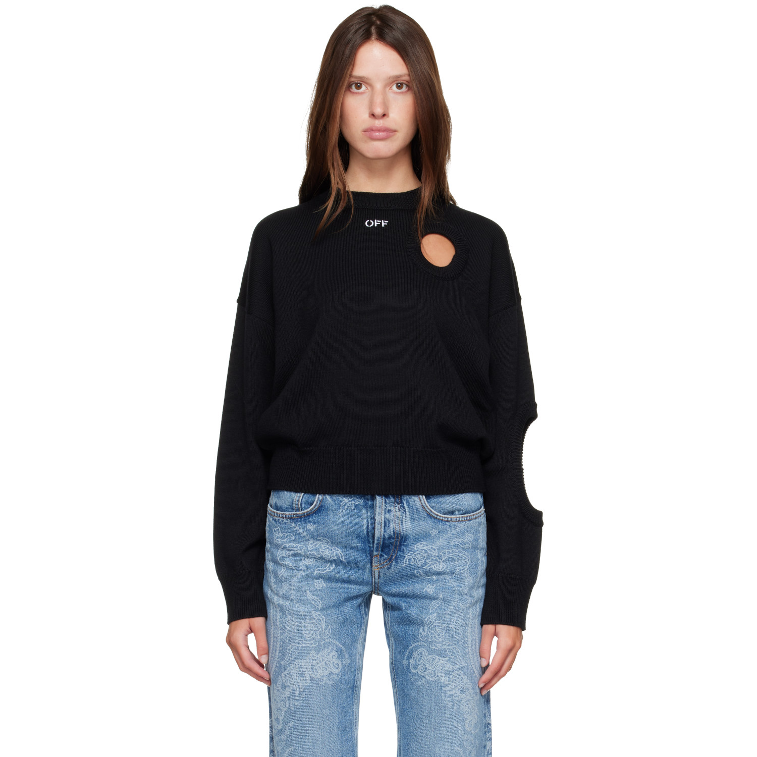 Off-White Black Meteor Knit Crop Crew Sweater