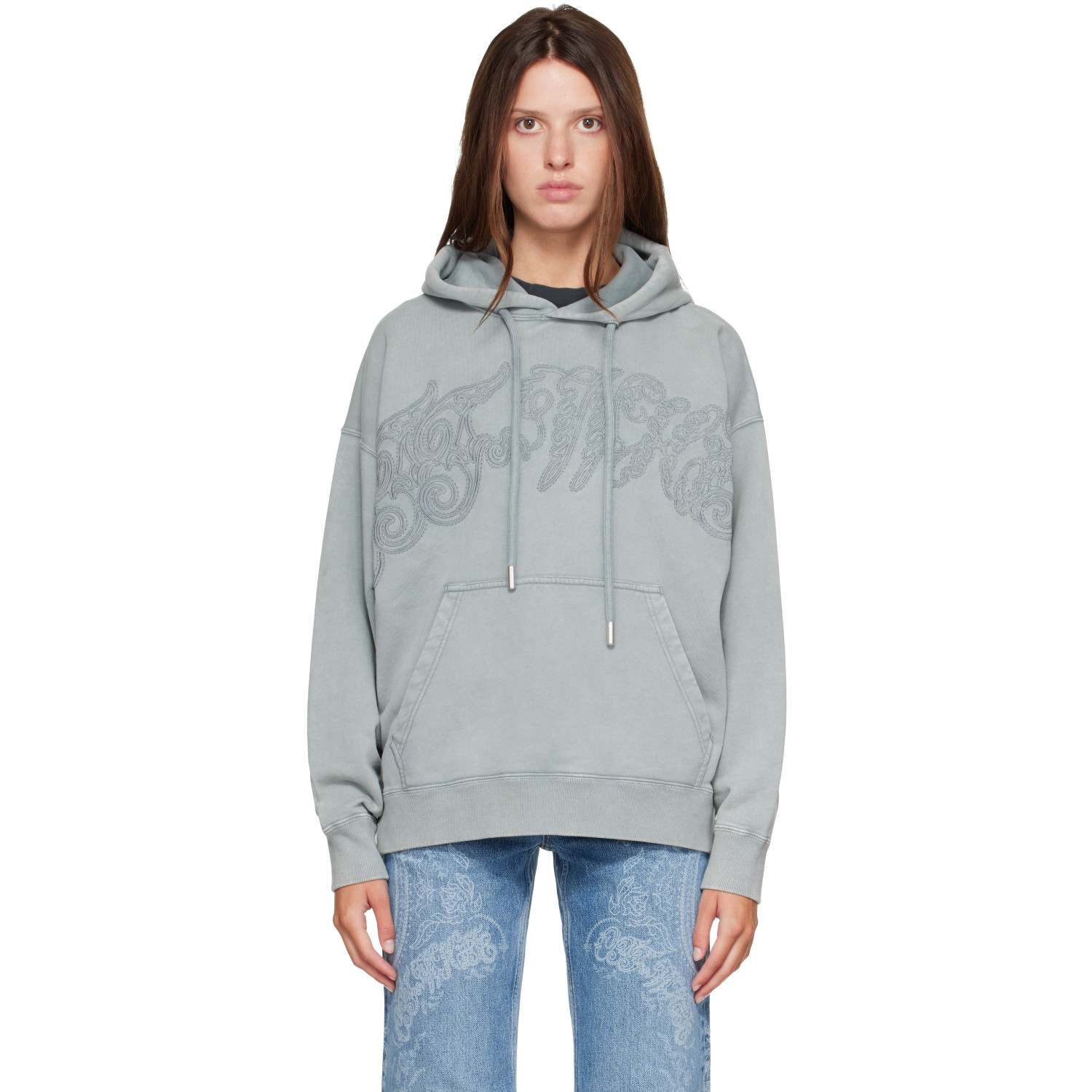Off-White Gray Embroidered Big Paisley Skate Hoodie