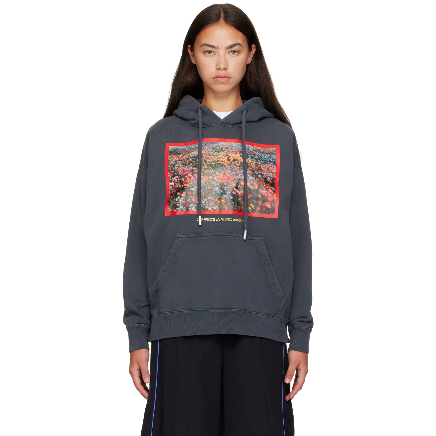 Off-White Gray Flowers Field Skate Hoodie