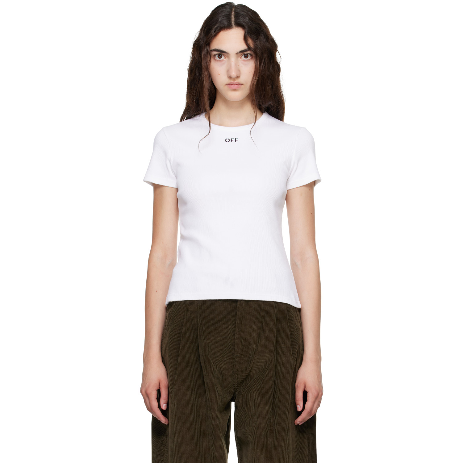 Off-White White 'OFF' Stamp Rib Fitted T-shirt