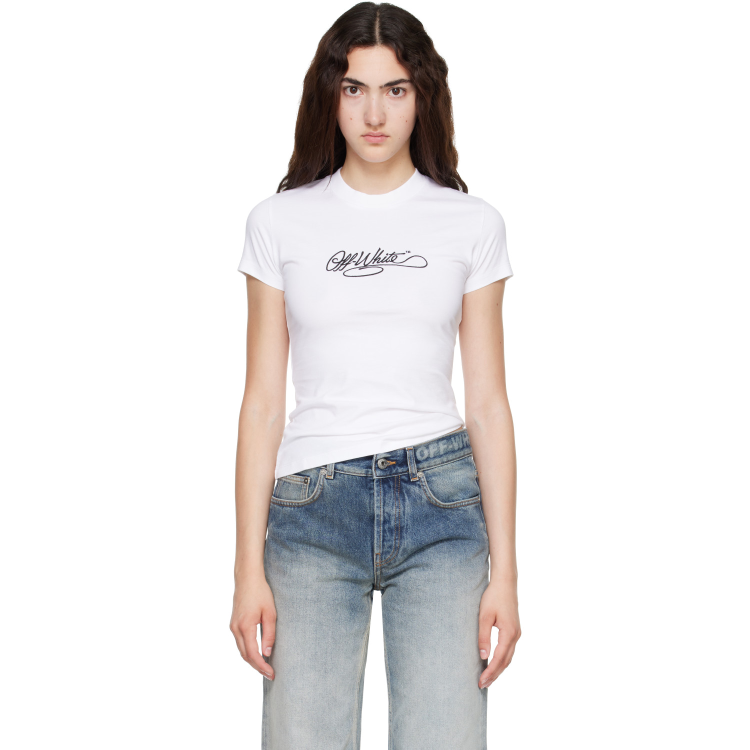Off-White White Script Fitted T-shirt